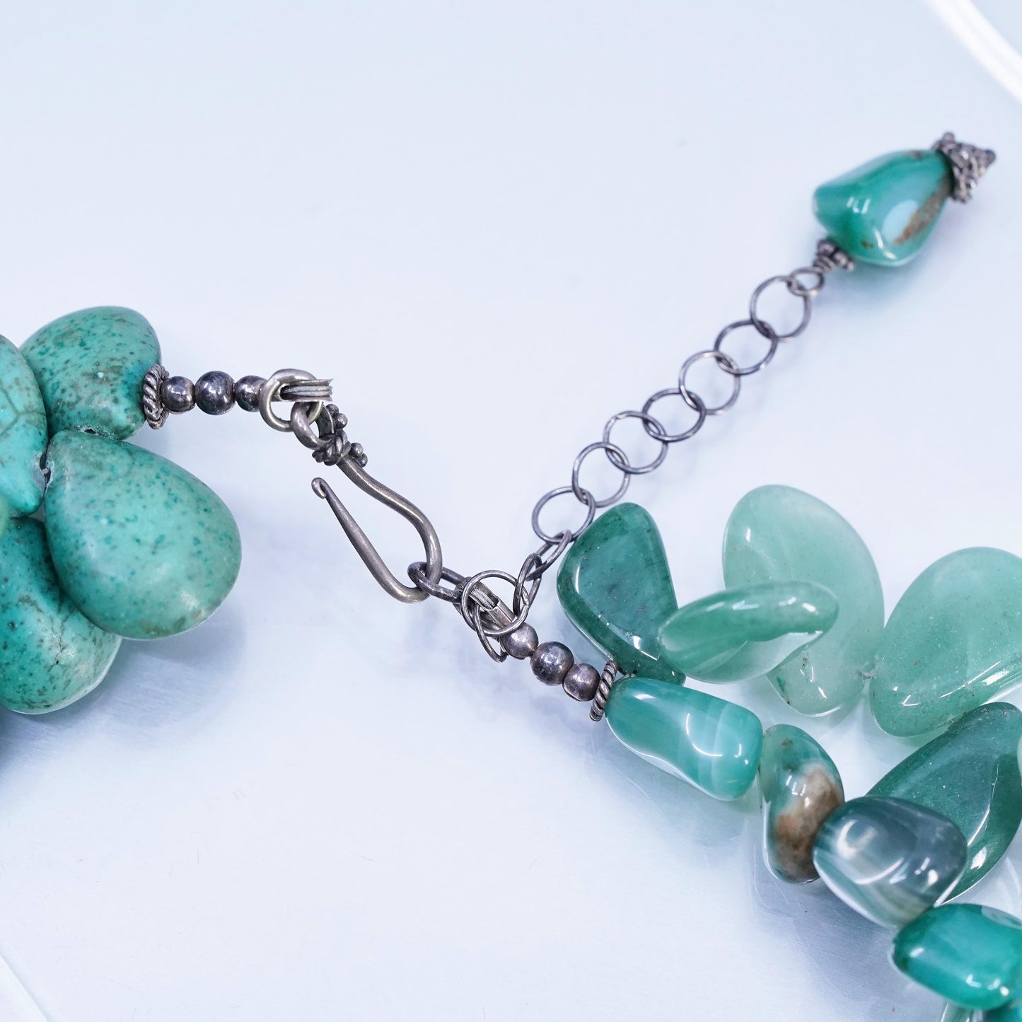 18+2", Vintage beads necklace, sterling silver 925 closure turquoise amazonite