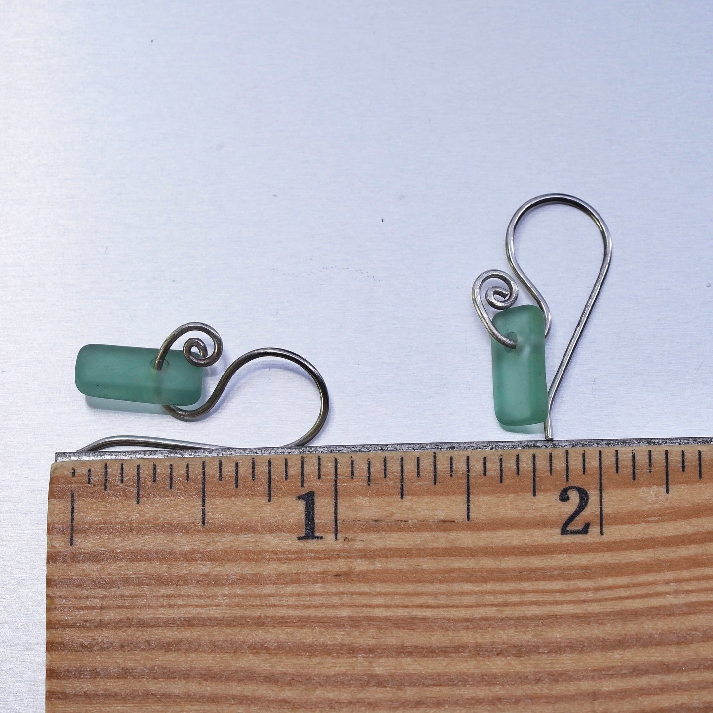 Vintage Sterling 925 silver earrings with green sea washed glass