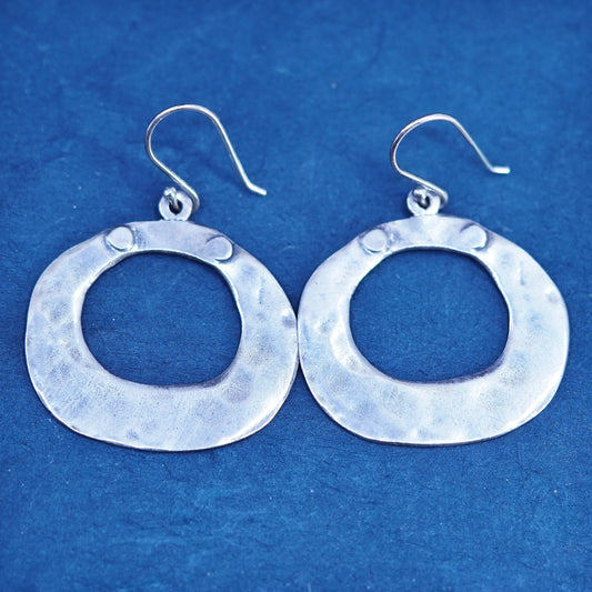 Silpada 925 Sterling Silver Hammered Circular Dangle Earrings W1848 Oval Shiny