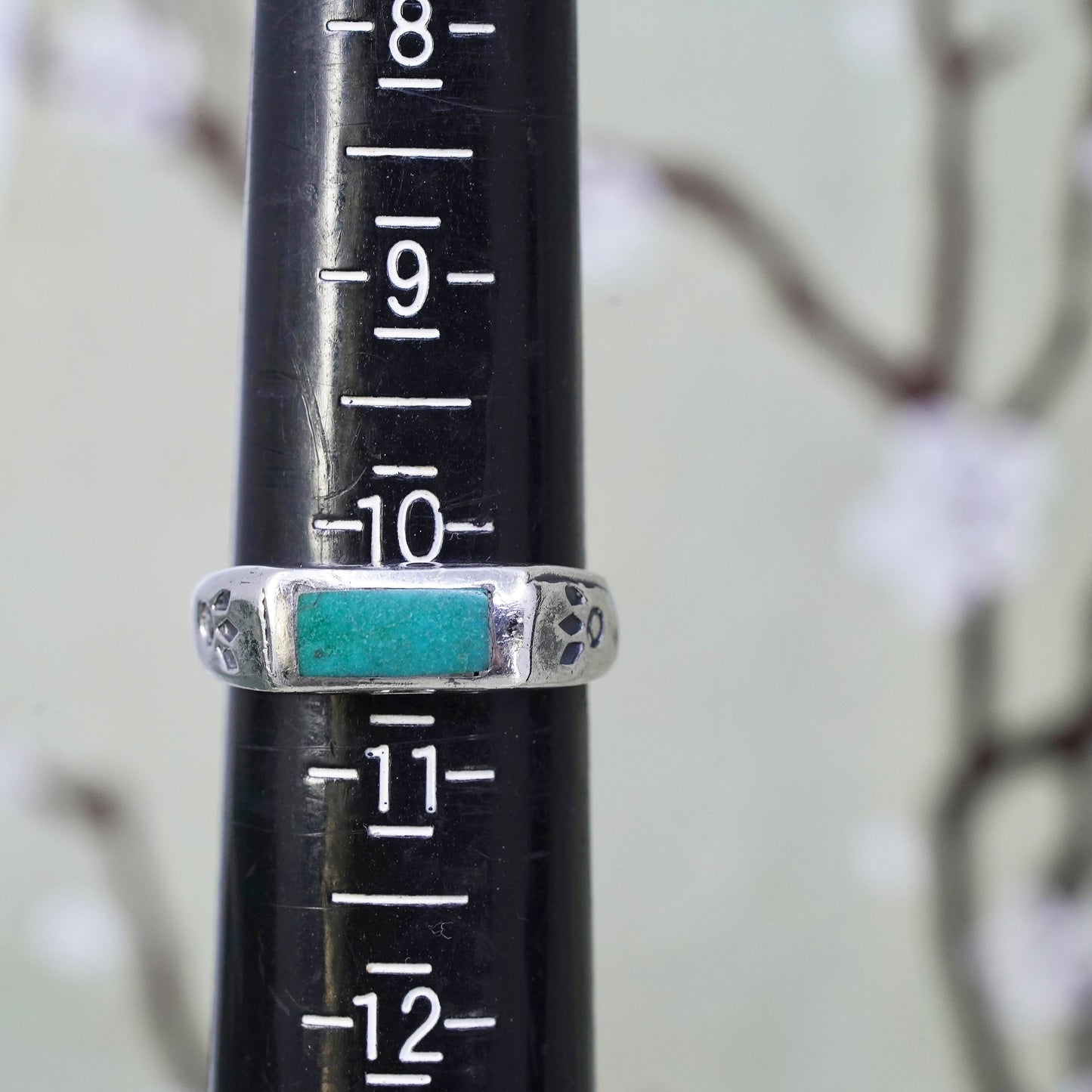 Size 10.25, Sterling silver handmade ring, 925 band with turquoise inlay, Zuni