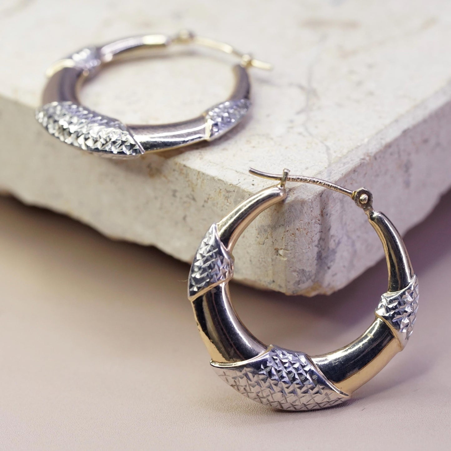1", vintage vermeil gold over Sterling 925 silver handmade huggie hoop earrings
