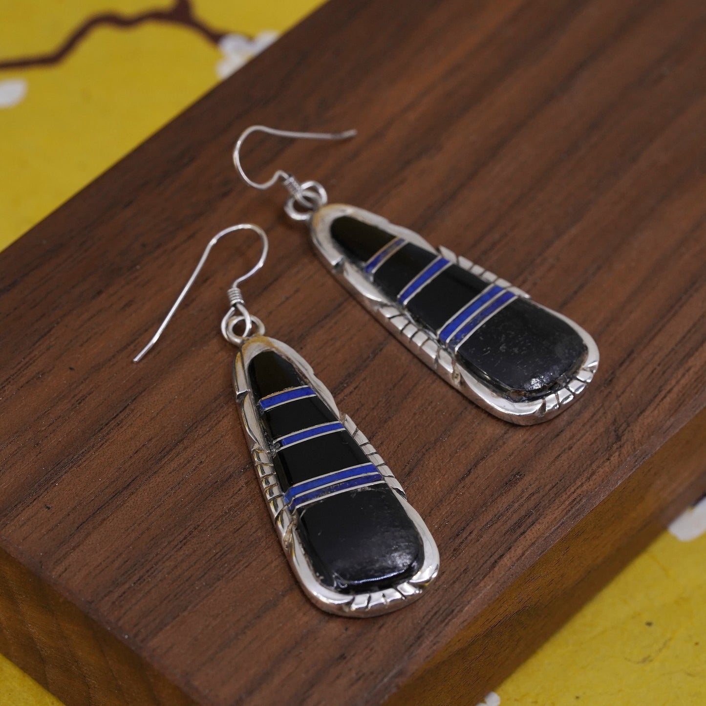 Native American Ben Boyd sterling silver earrings, Navajo 925 teardrop onyx