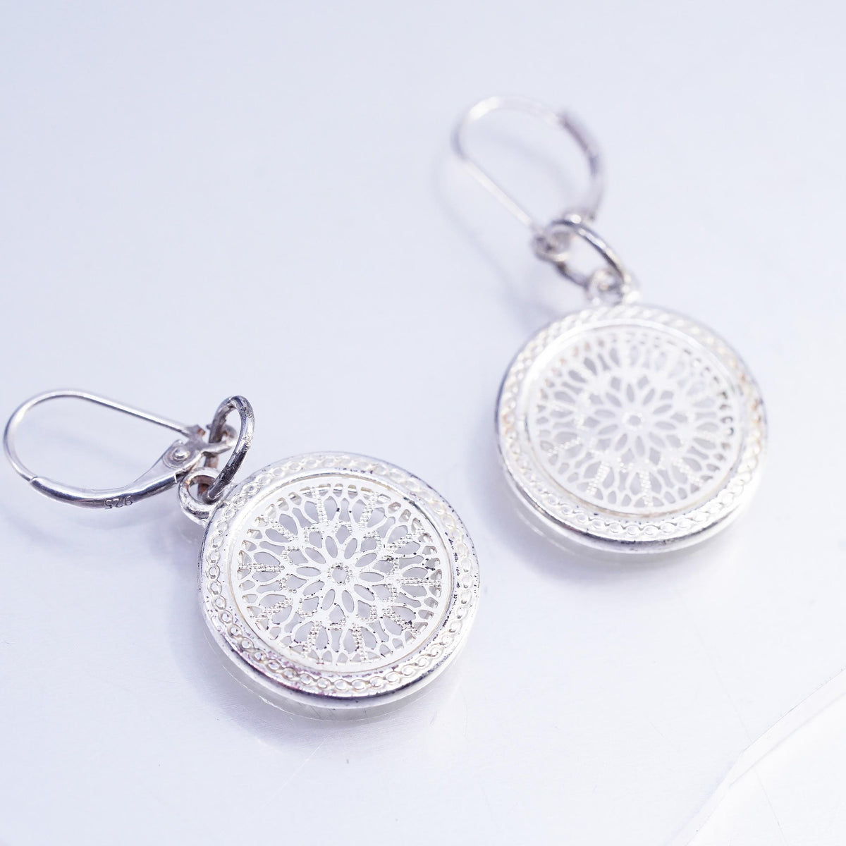 Vintage Sterling 925 silver handmade filigree circle earrings dangles