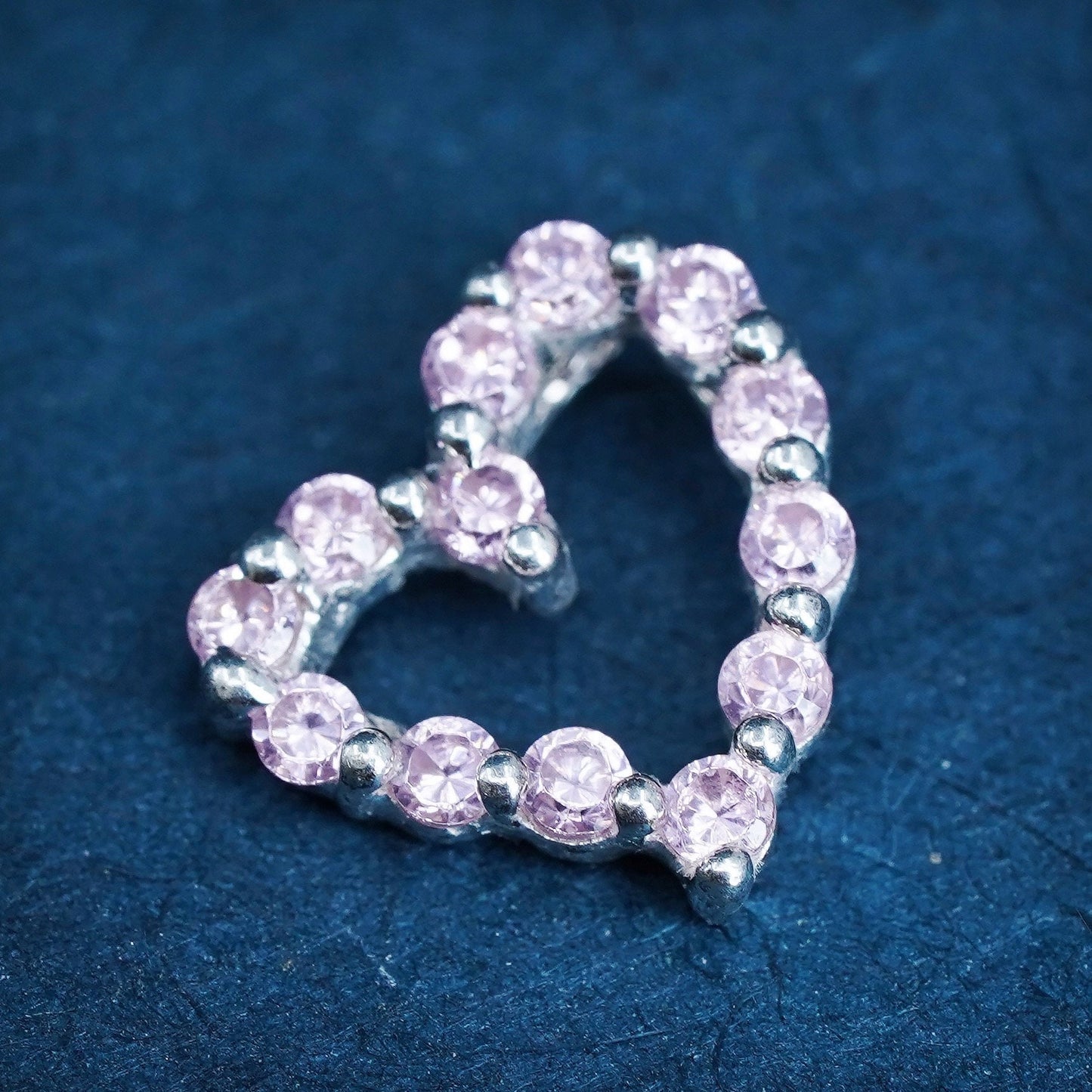 Vintage Sterling 925 silver heart pendant with cluster pink Cz
