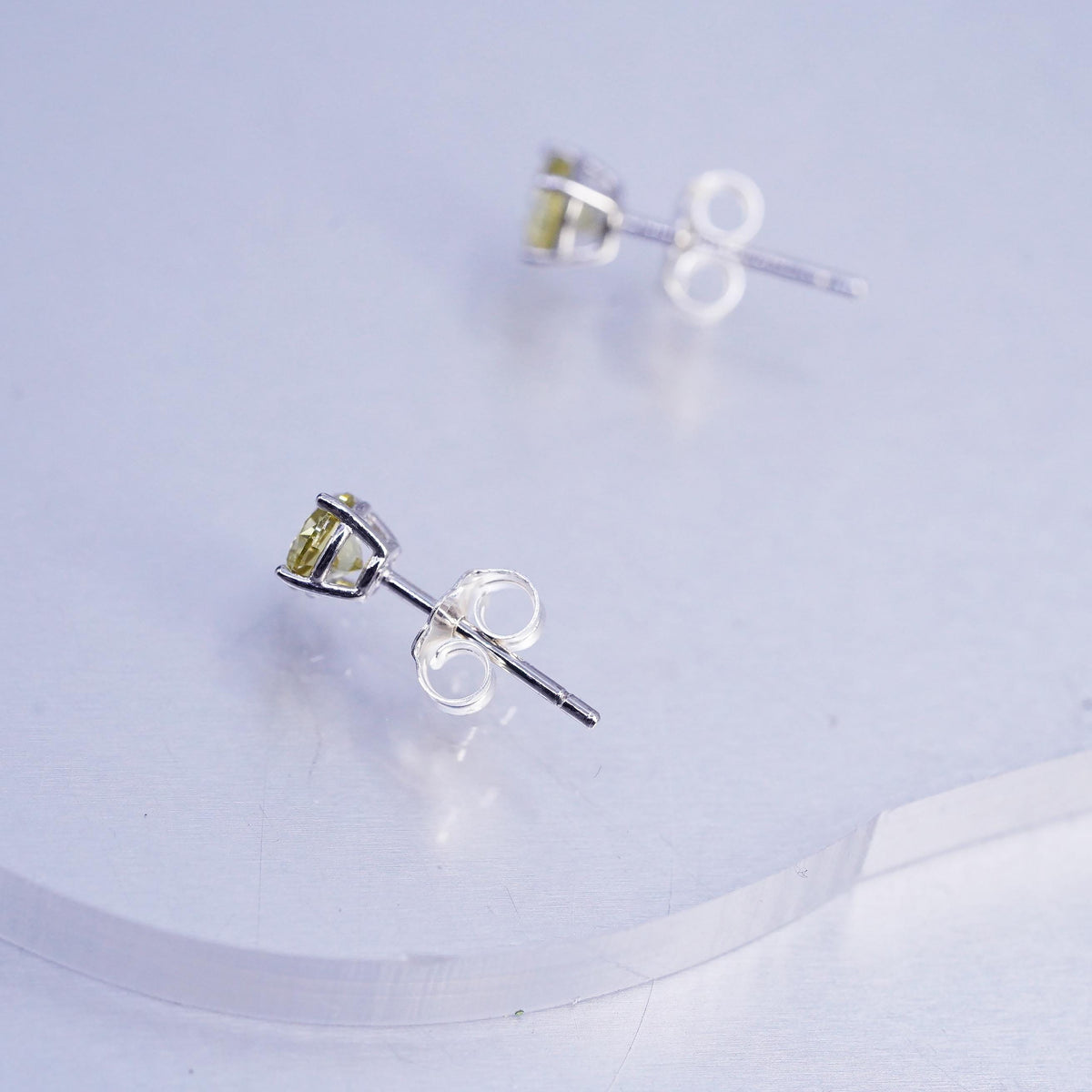 4mm, Vintage Sterling 925 silver handmade earrings, yellow crystal studs
