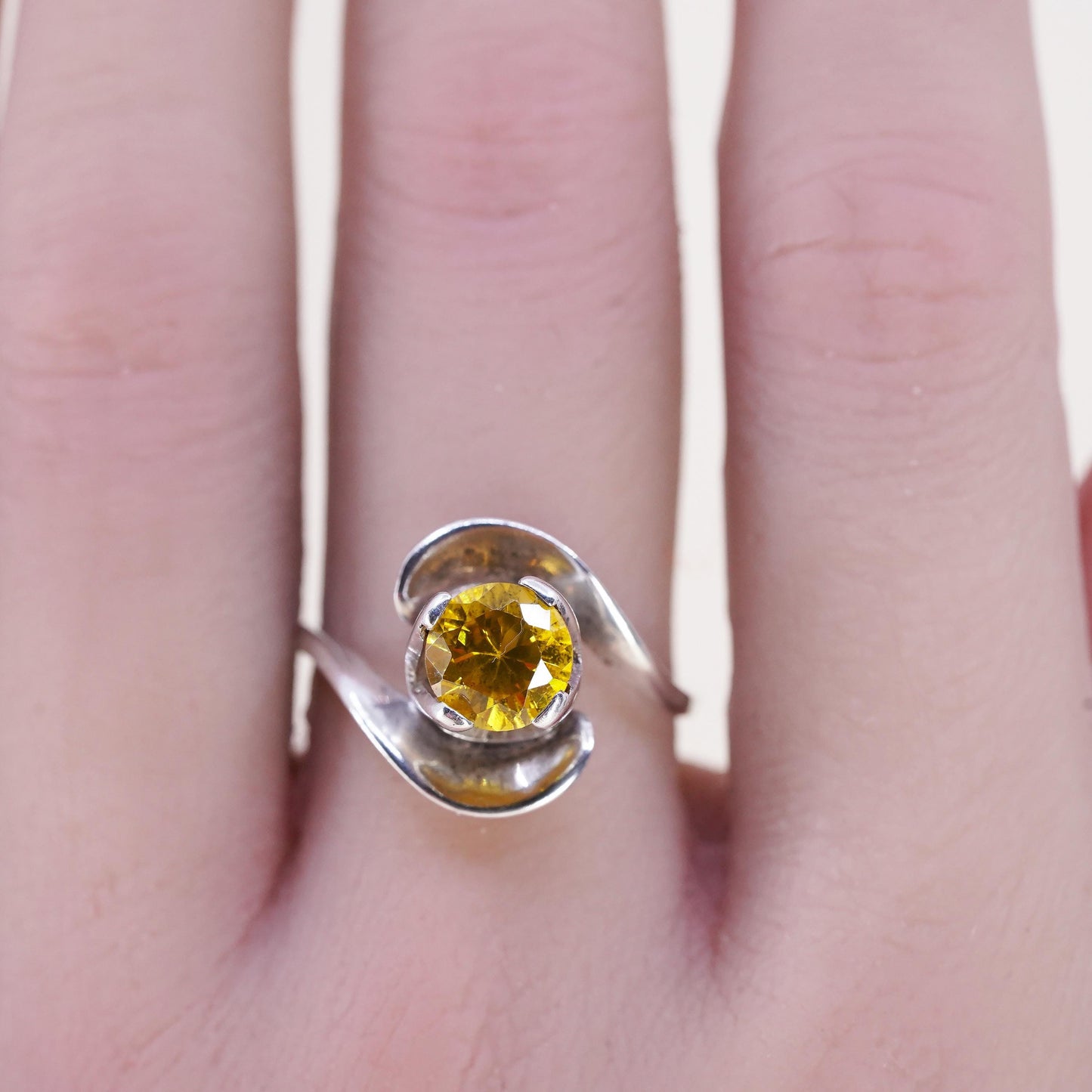 Size 7.5, vintage Sterling 925 silver statement ring, engagement ring citrine