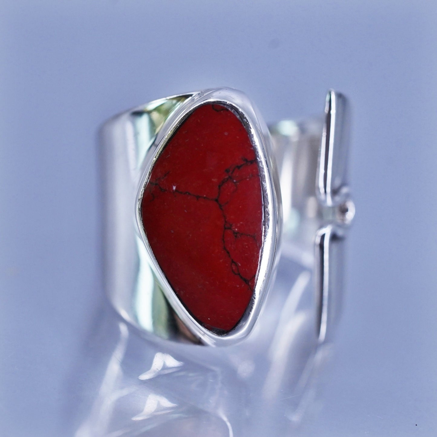 adjustable, vintage southwestern Sterling 925 silver handmade ring red jasper