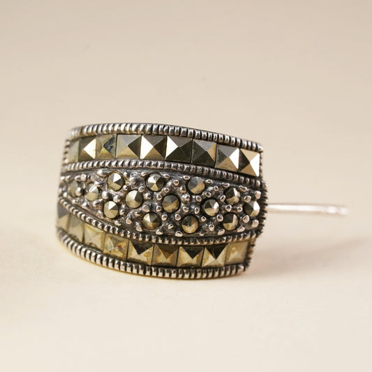 Vintage Sterling 925 silver handmade oval stud with Marcasite, single earring