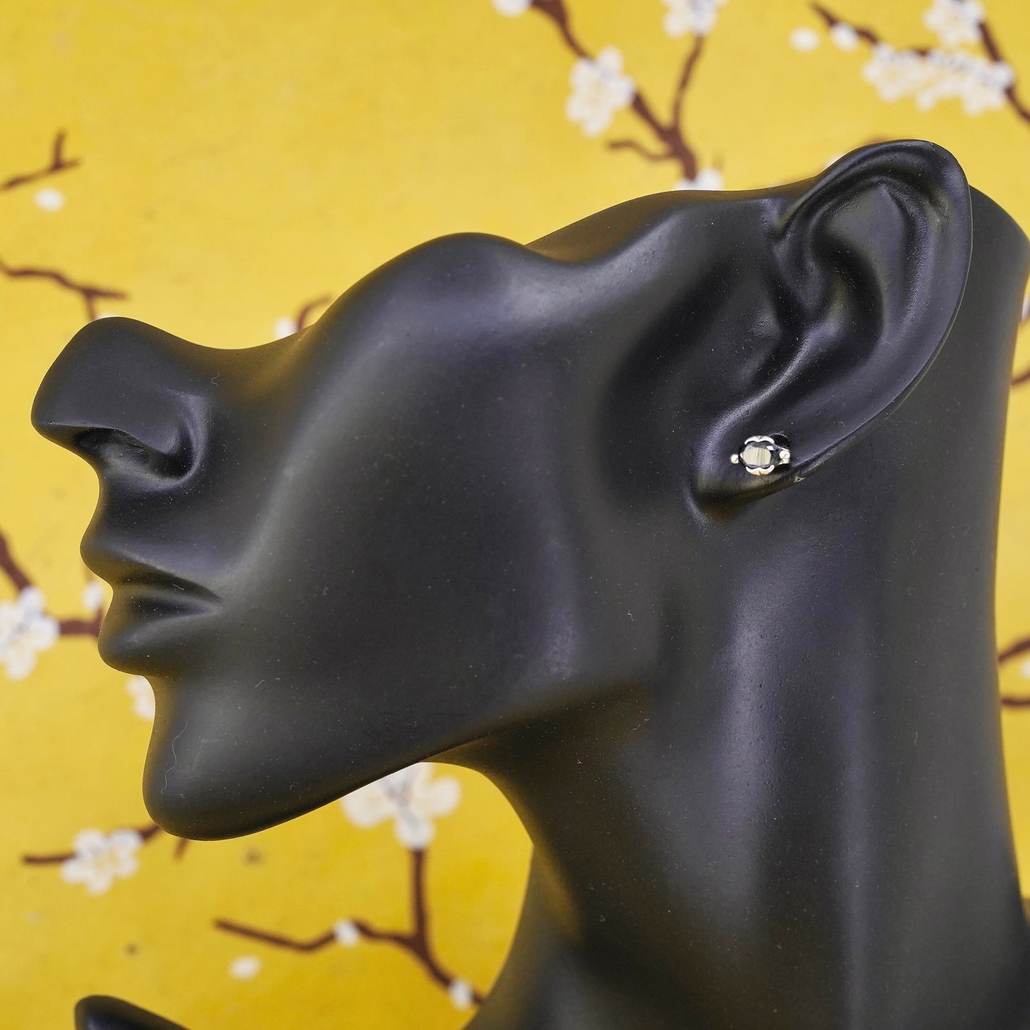 Vintage Sterling silver handmade earrings, 925 studs with sapphire