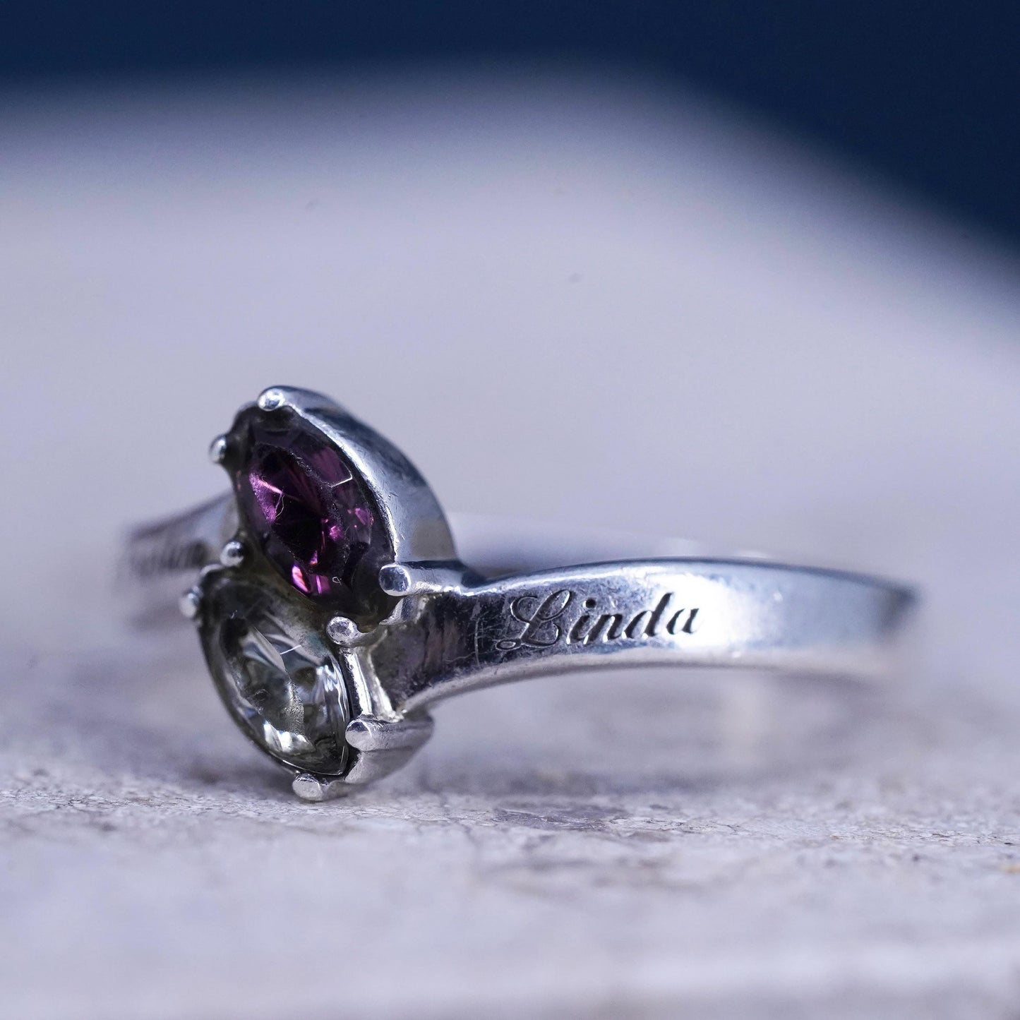 Size 7, vintage sterling 925 silver handmade ring with crystal, engagement ring