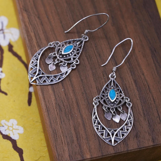 vtg southwestern Sterling 925 silver handmade filigree earrings with turquoise