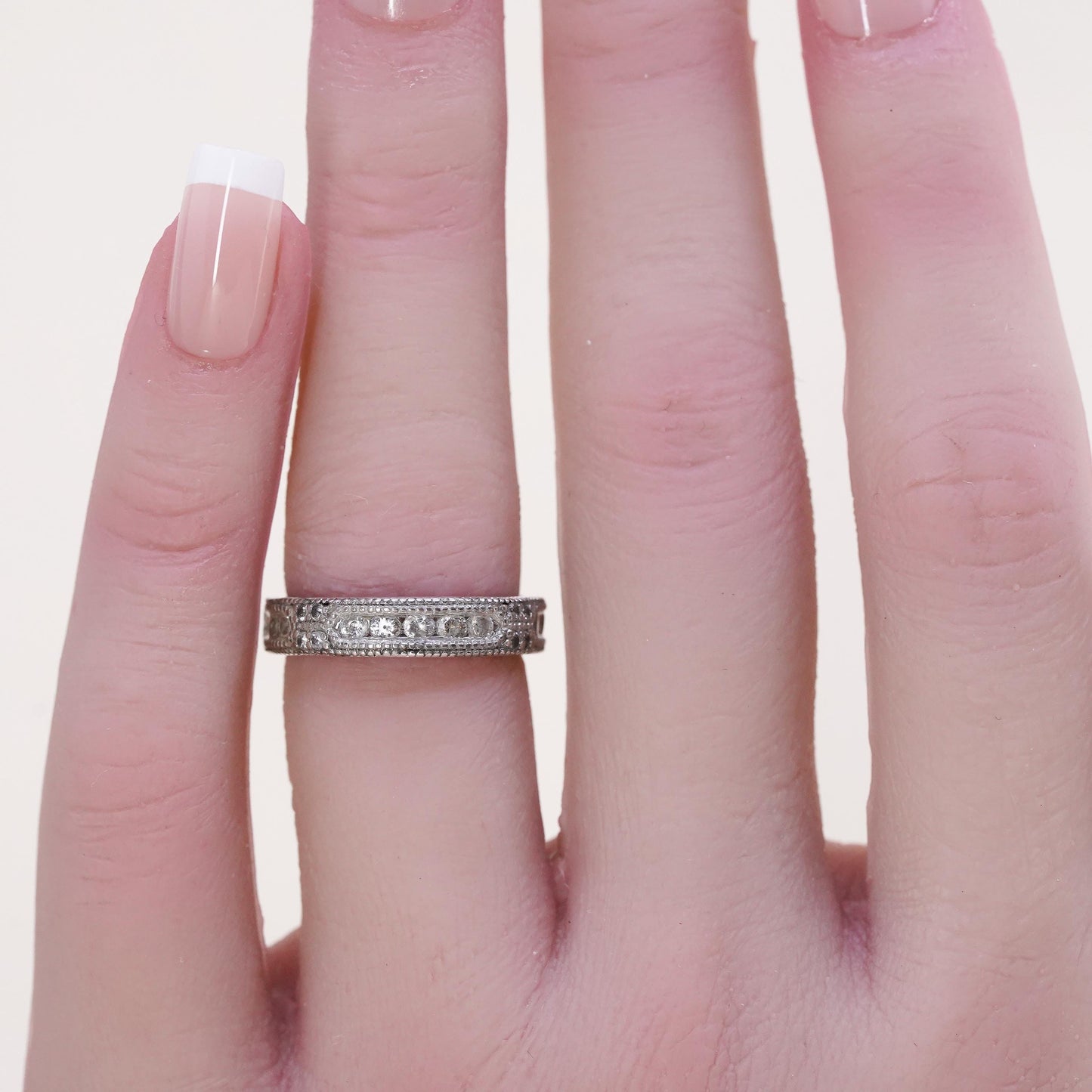 Size 5, Vintage Stauer Sterling Silver 925 Anniversary Band Ring with cz