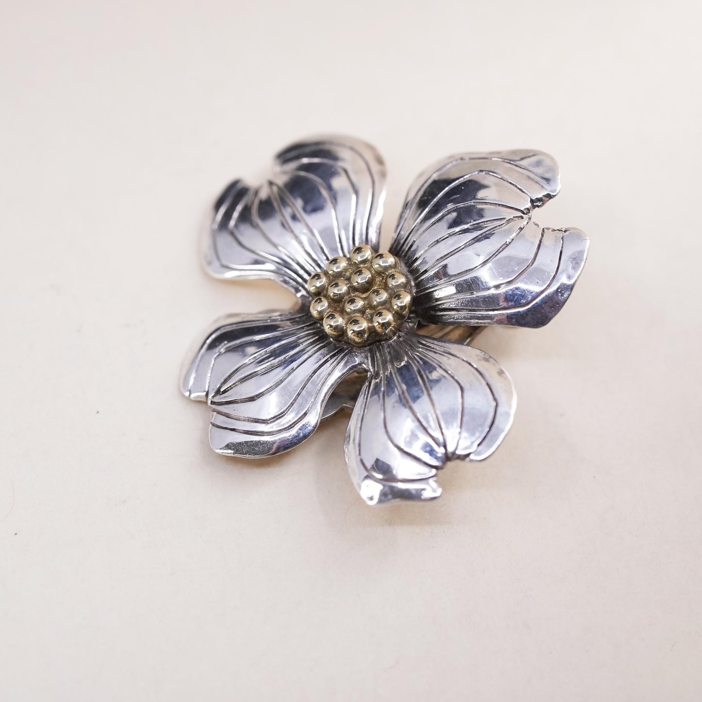 southwestern sterling silver single earring, 925 silver dogwood flower clip on