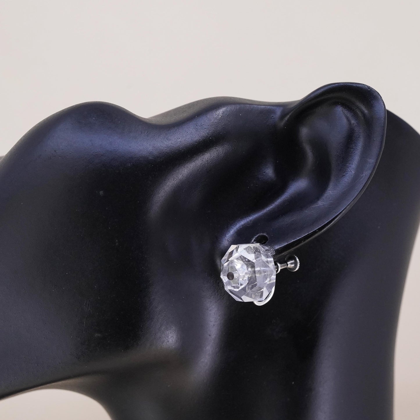 Vintage sterling silver handmade single earring, 925 screw back with crystal
