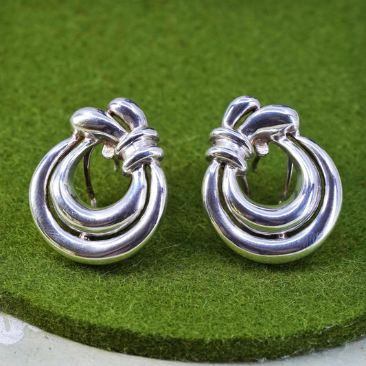 sterling silver handmade earrings, 925 modern square studs with circle dangles