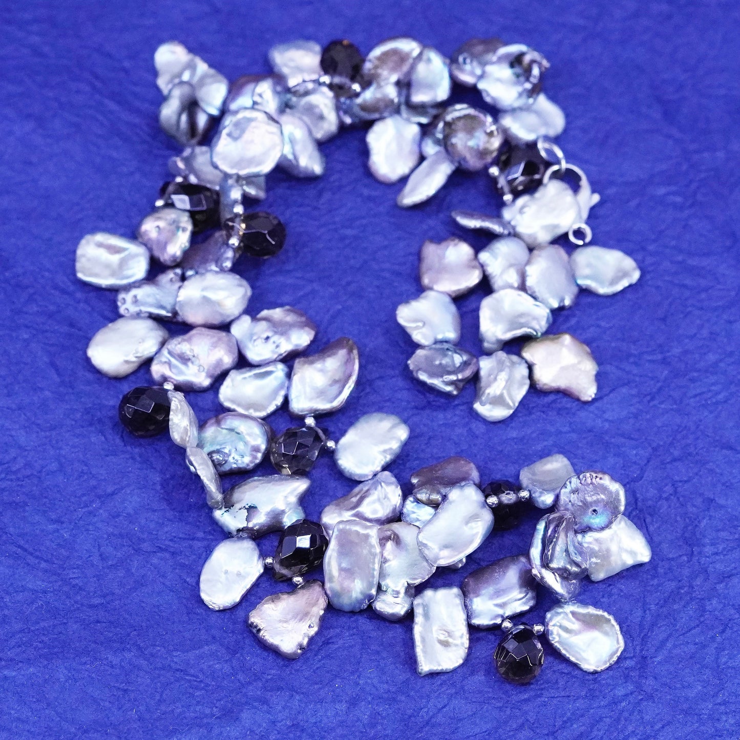 20”, LUC Sterling silver handmade necklace, baroque pearls with smoky crystal