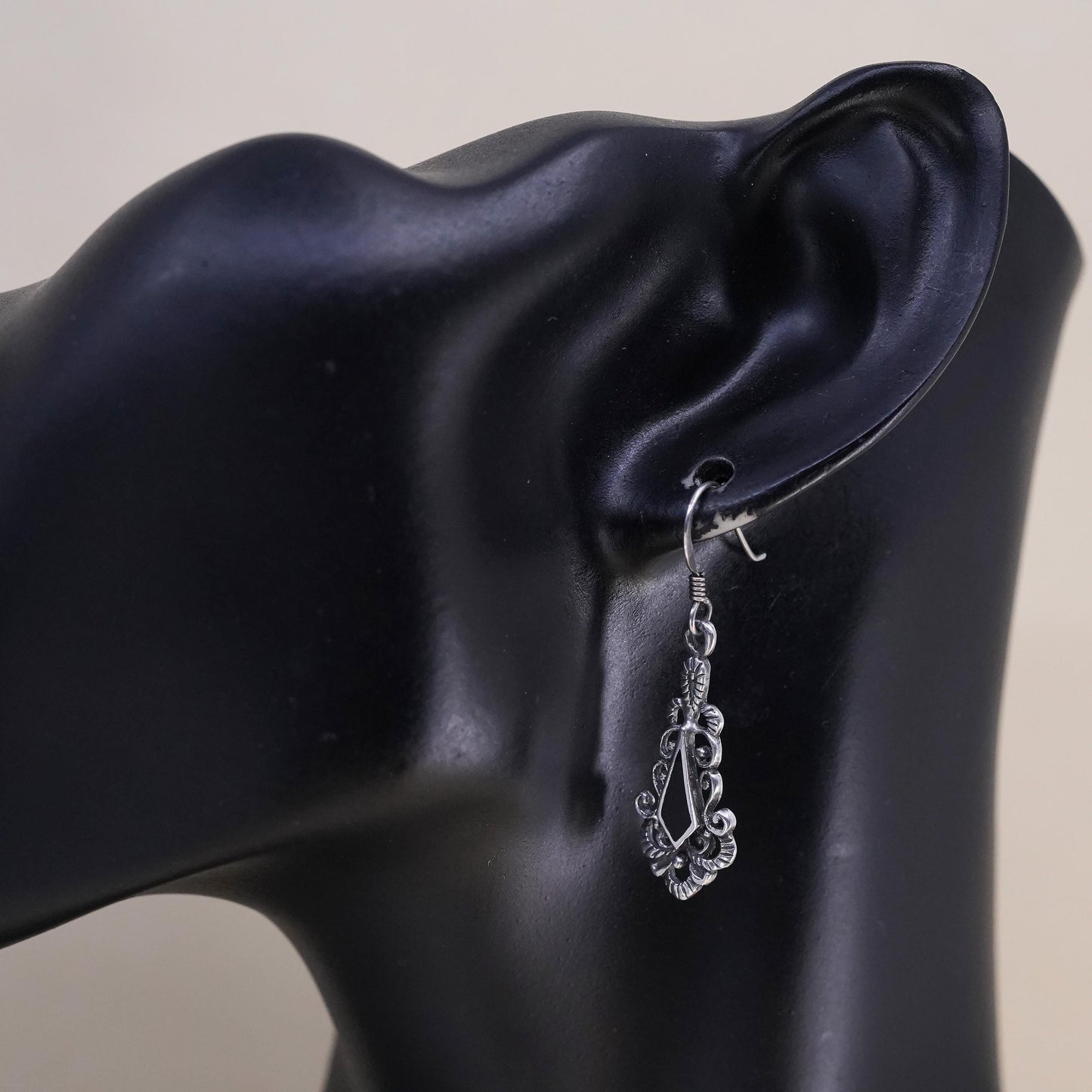 VTG sterling 925 silver earrings, teardrop black onyx, handmade southwestern
