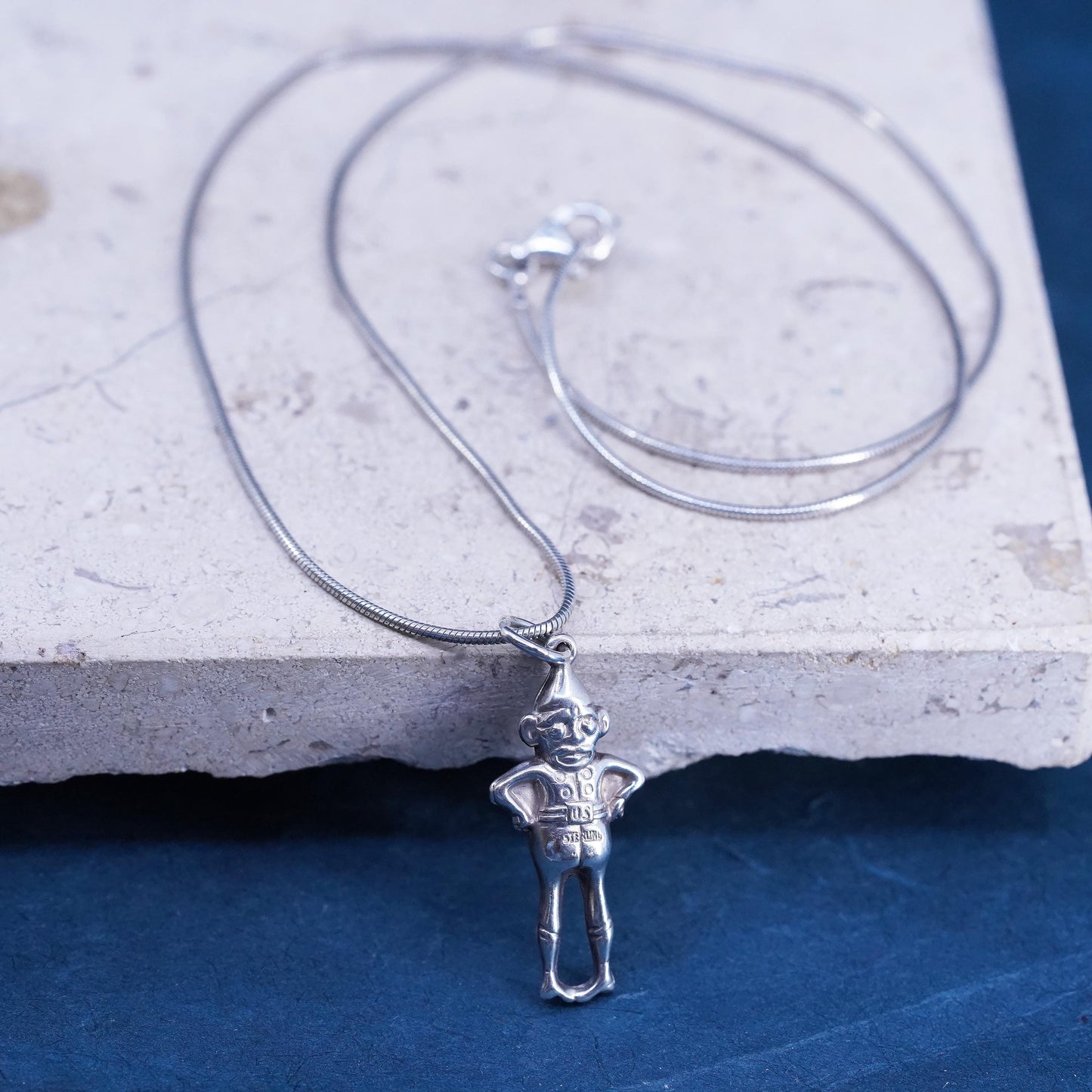18", vintage Sterling silver handmade necklace, 925 snake chain elk pendant