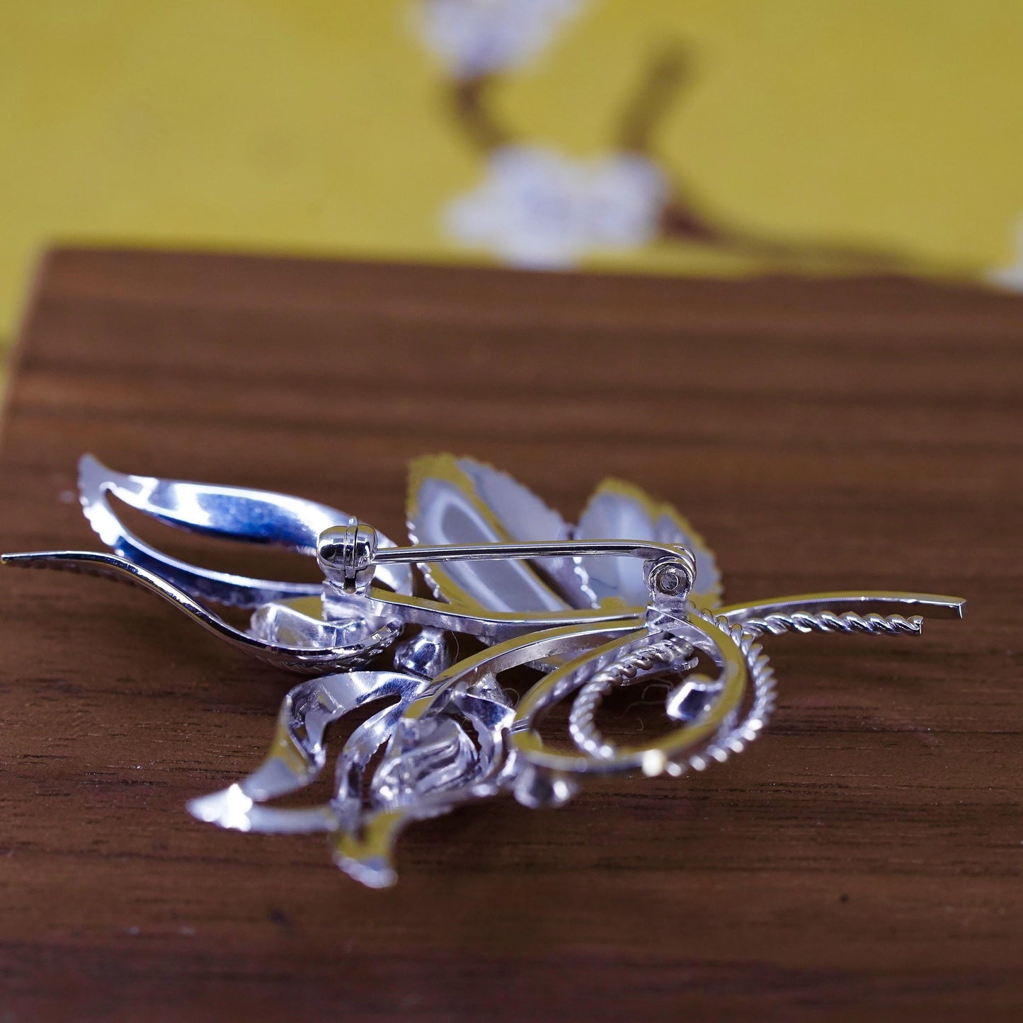 1920s Art Deco Danvell Sterling 925 silver tulip flower brooch teardrop