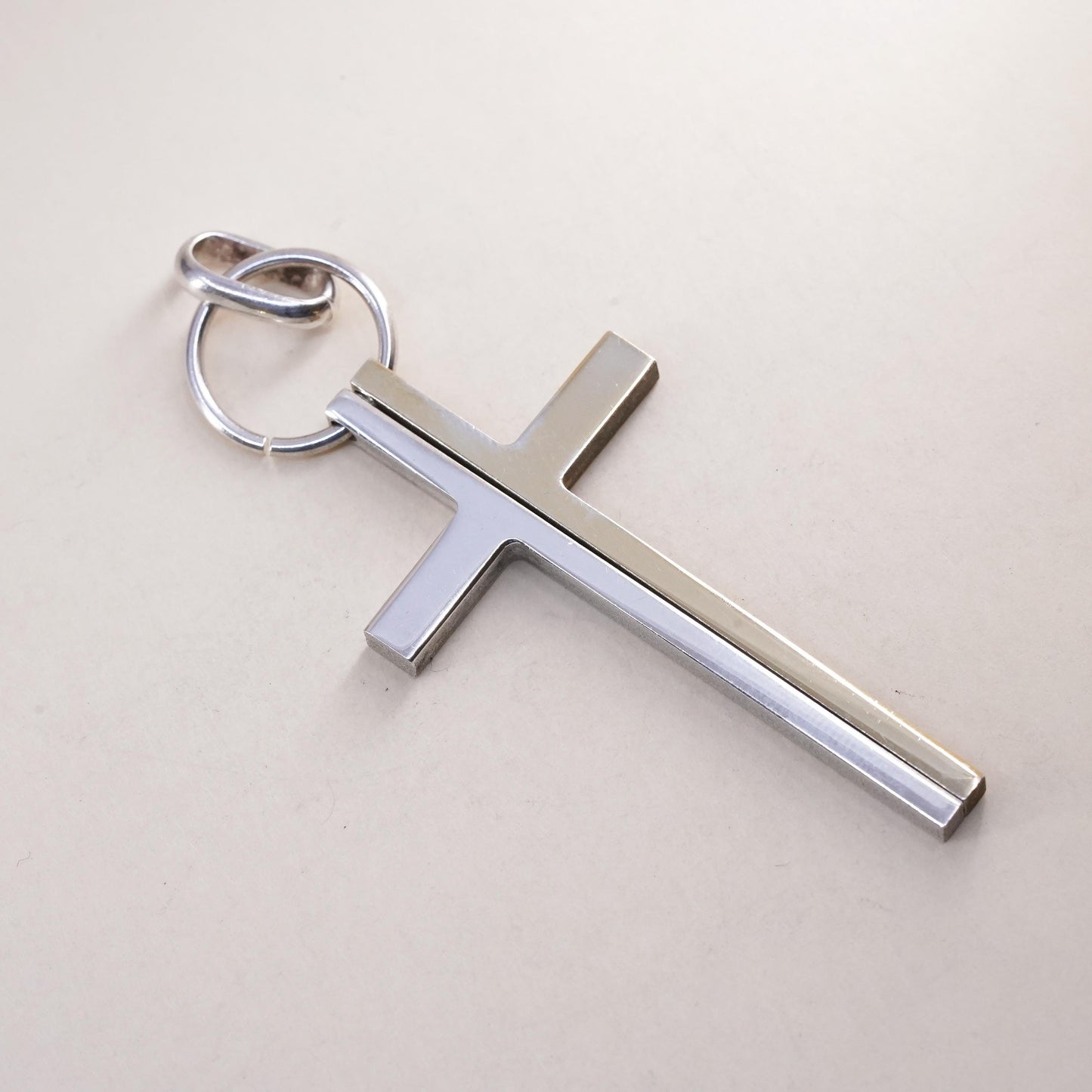 Vintage Italian Arezzo two tone sterling 925 silver split cross pendant