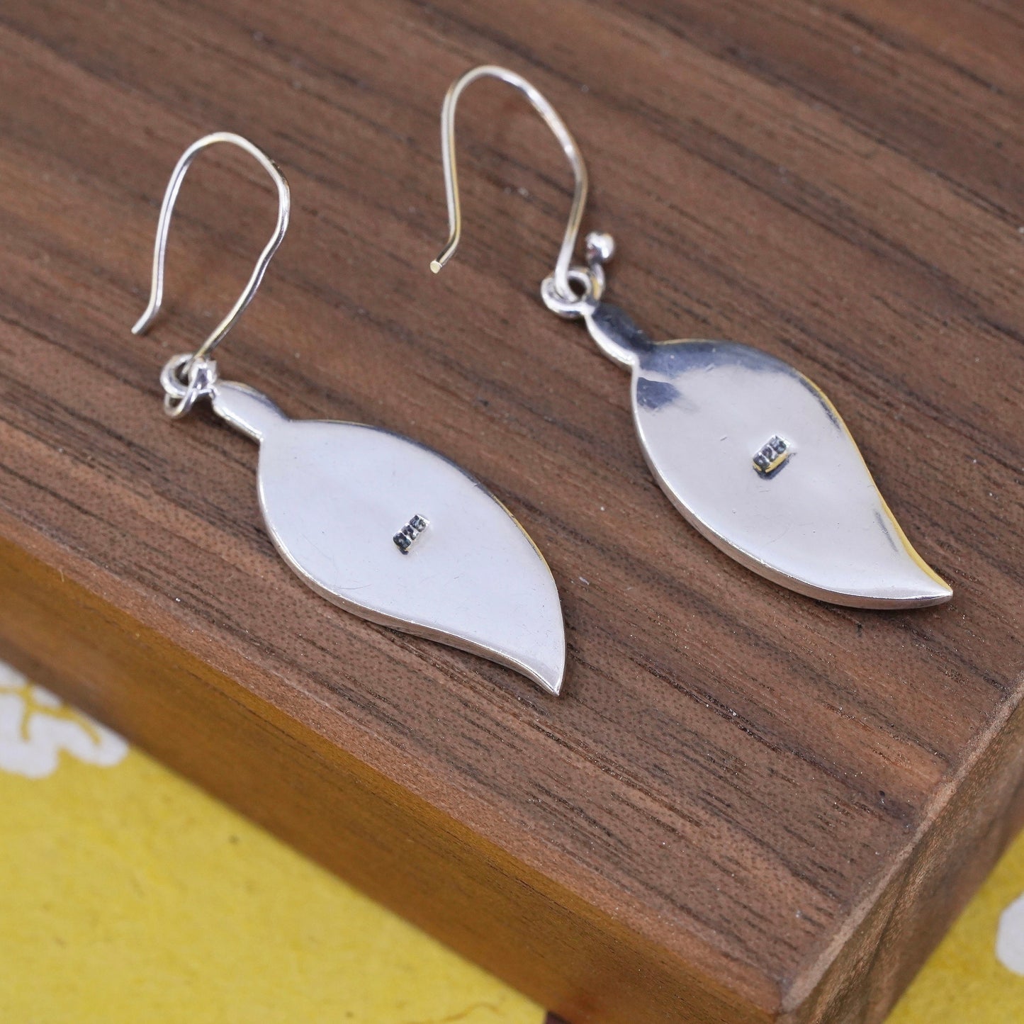 Vintage Sterling 925 silver handmade leaf earrings with abalone inlay