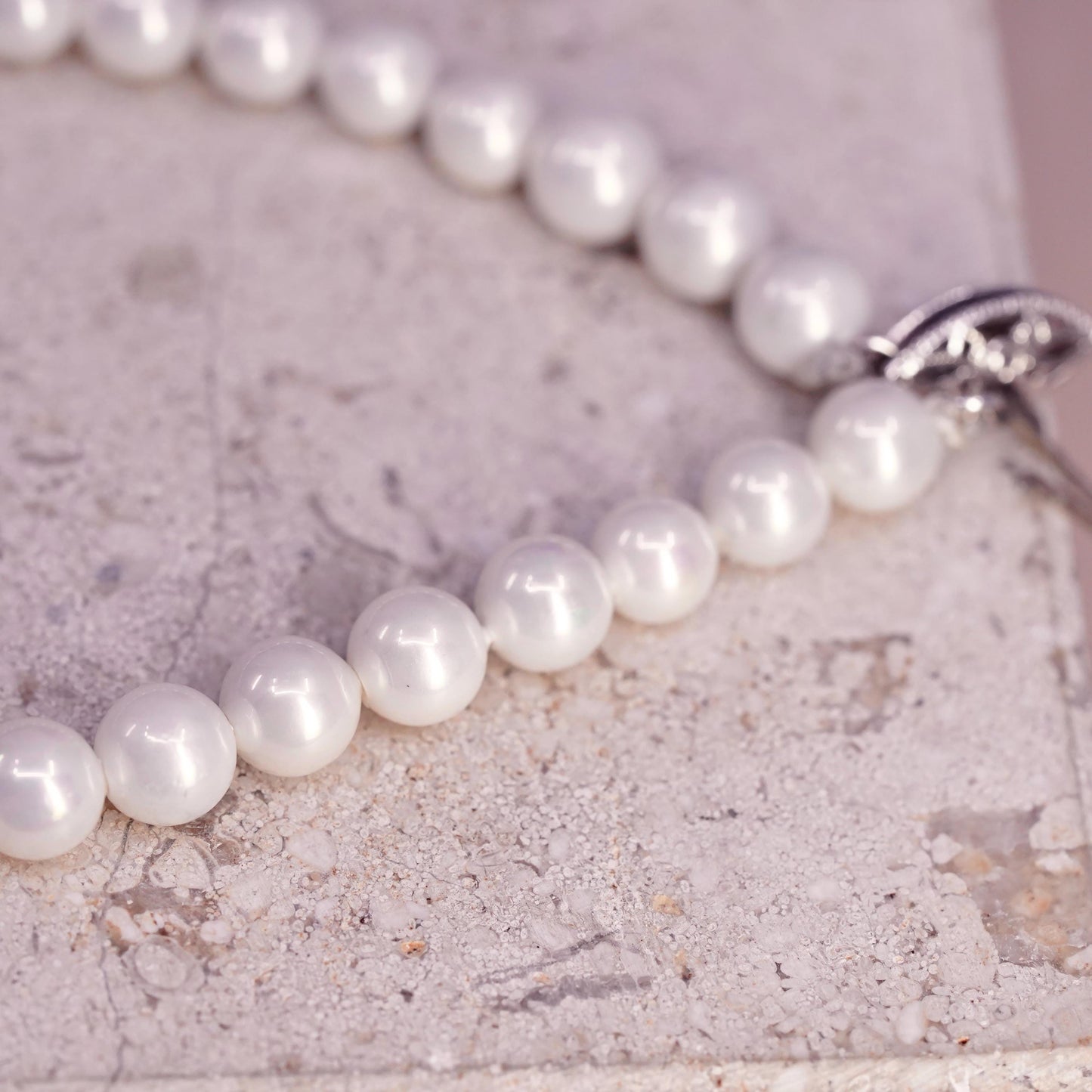 7.75", Sterling silver handmade bracelet, 925 monogram LMC charm pearl beads