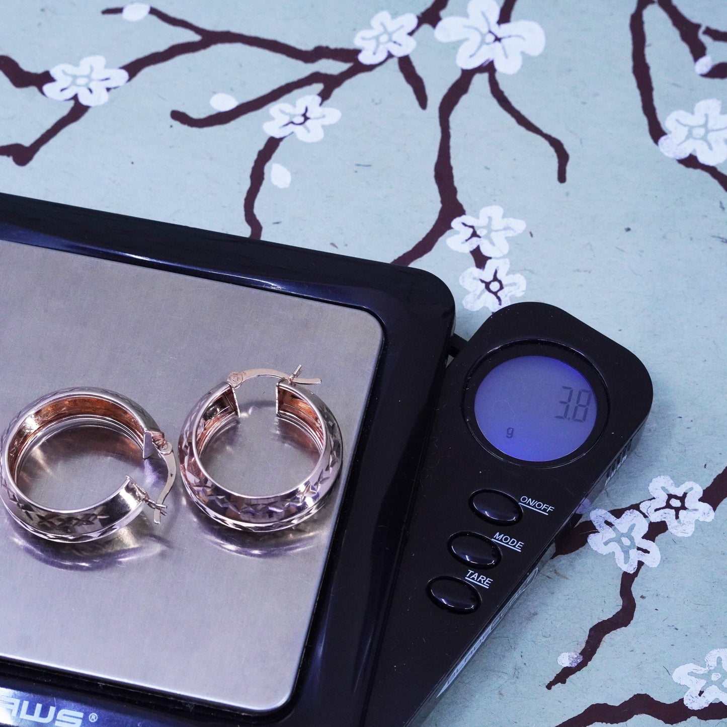 1”, vermeil rose gold over sterling 925 silver earrings, textured hoops huggie