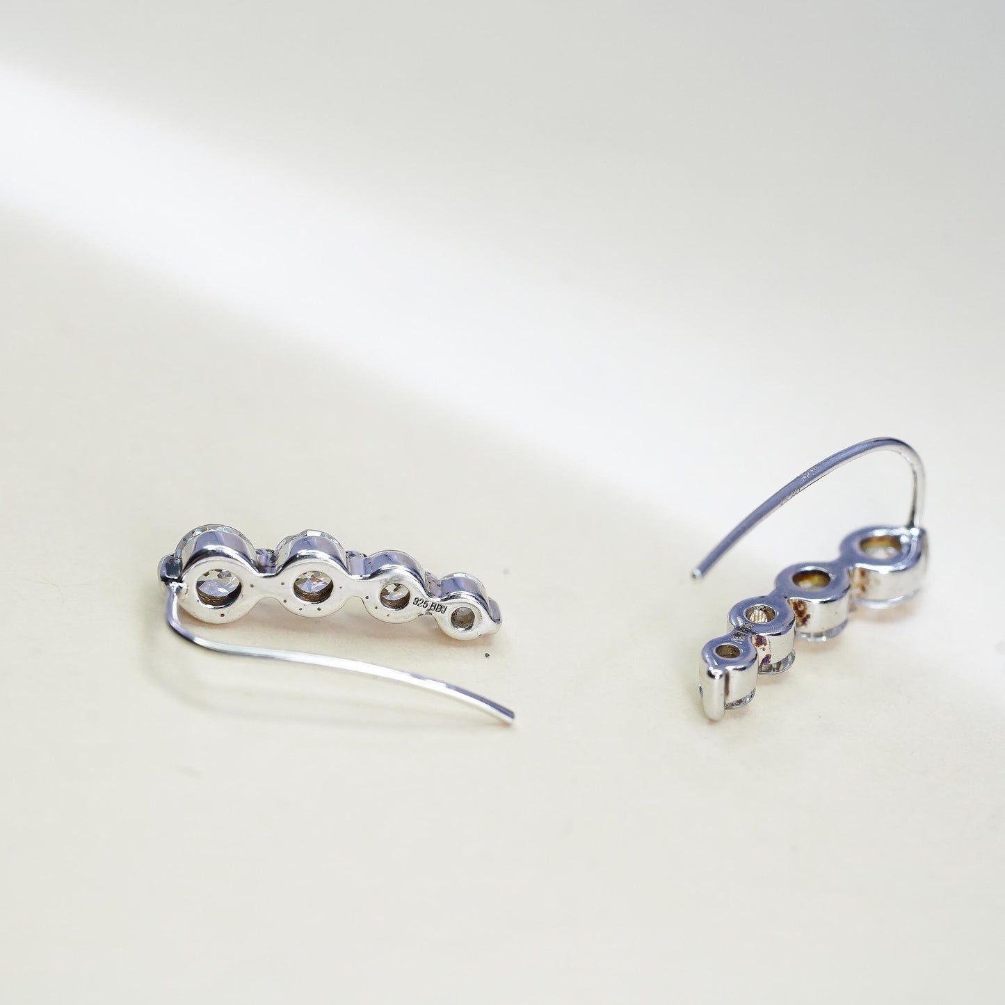 Vintage fashion sterling silver earrings, 925 silver dangles with clear Cz