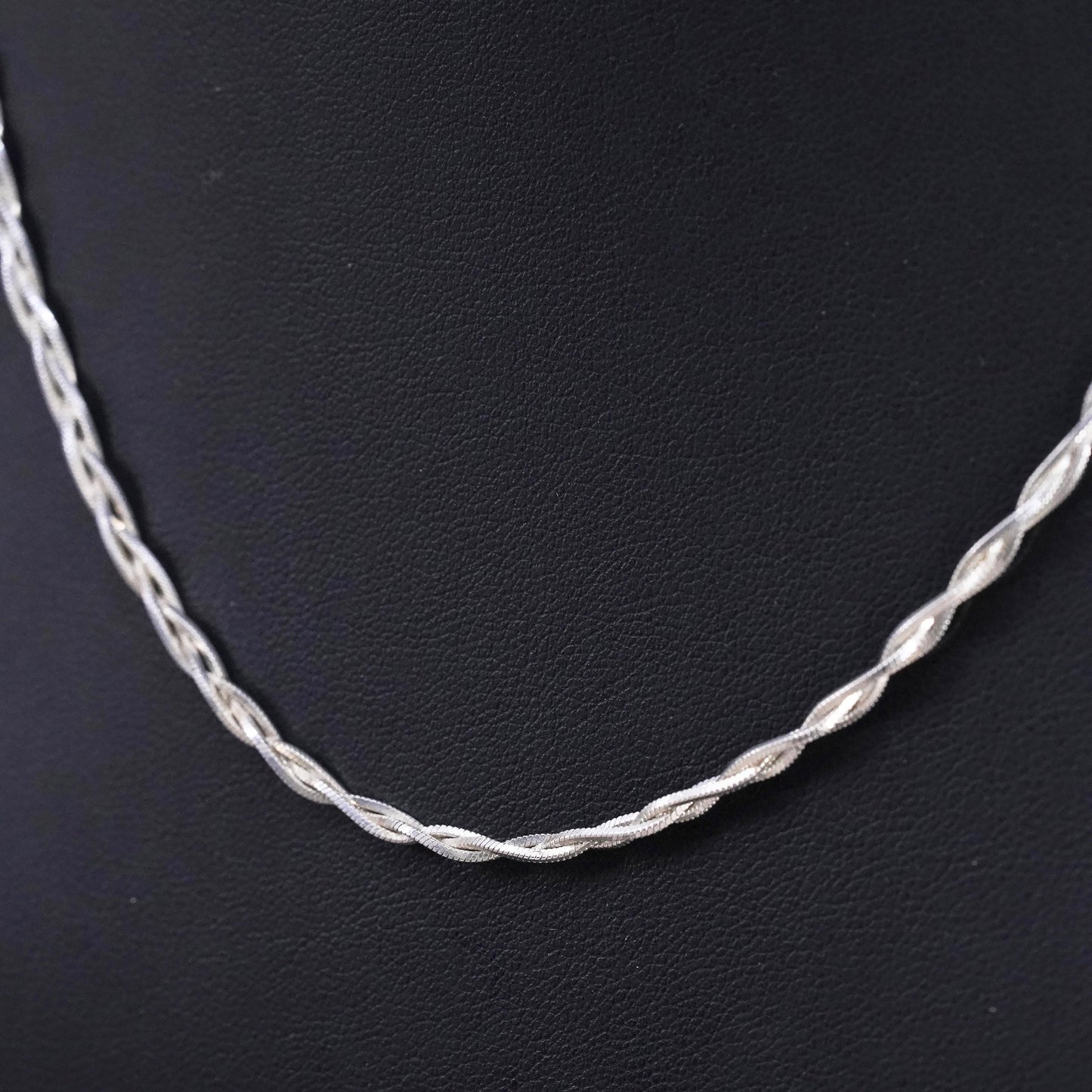 18” 3mm, vintage Sterling silver necklace, woven braided 925 snake chain choker