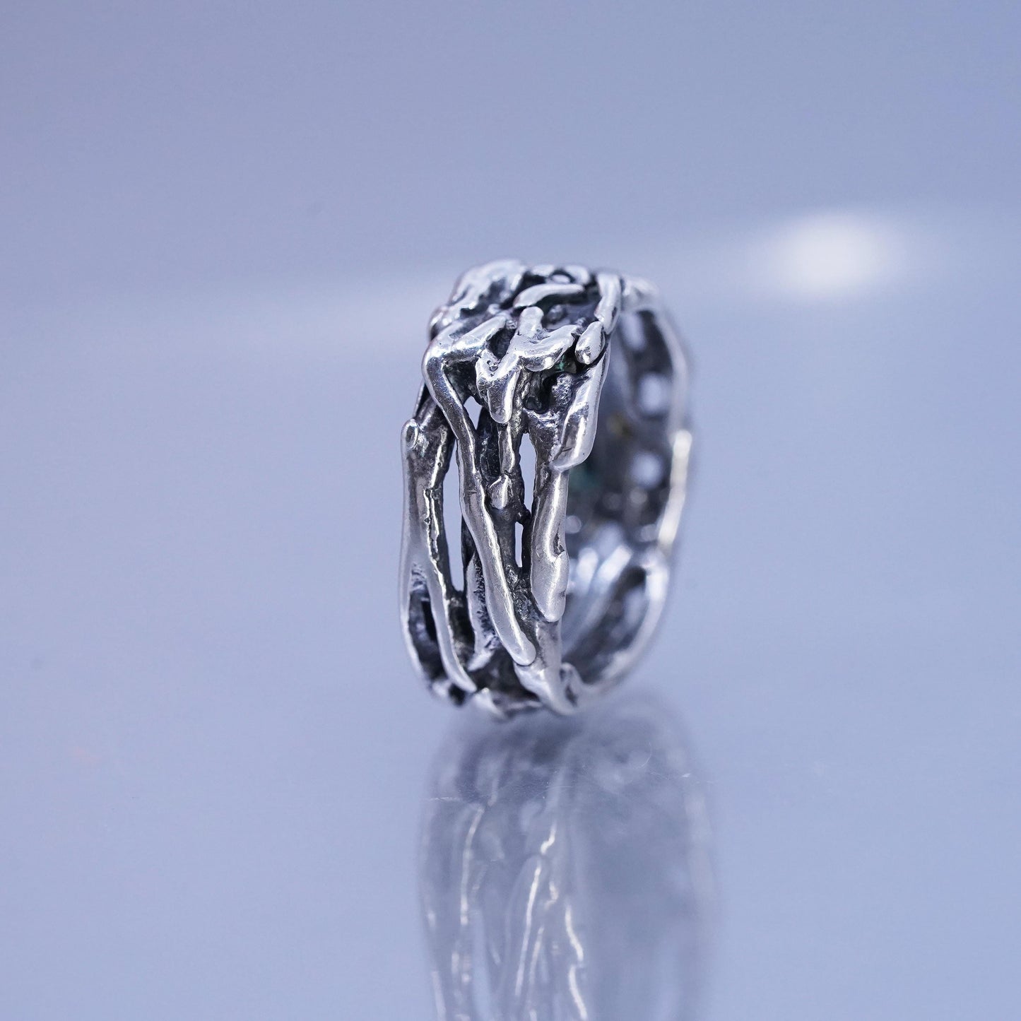 Size 5, southwestern Sterling 925 silver handmade ring, liquid silver band