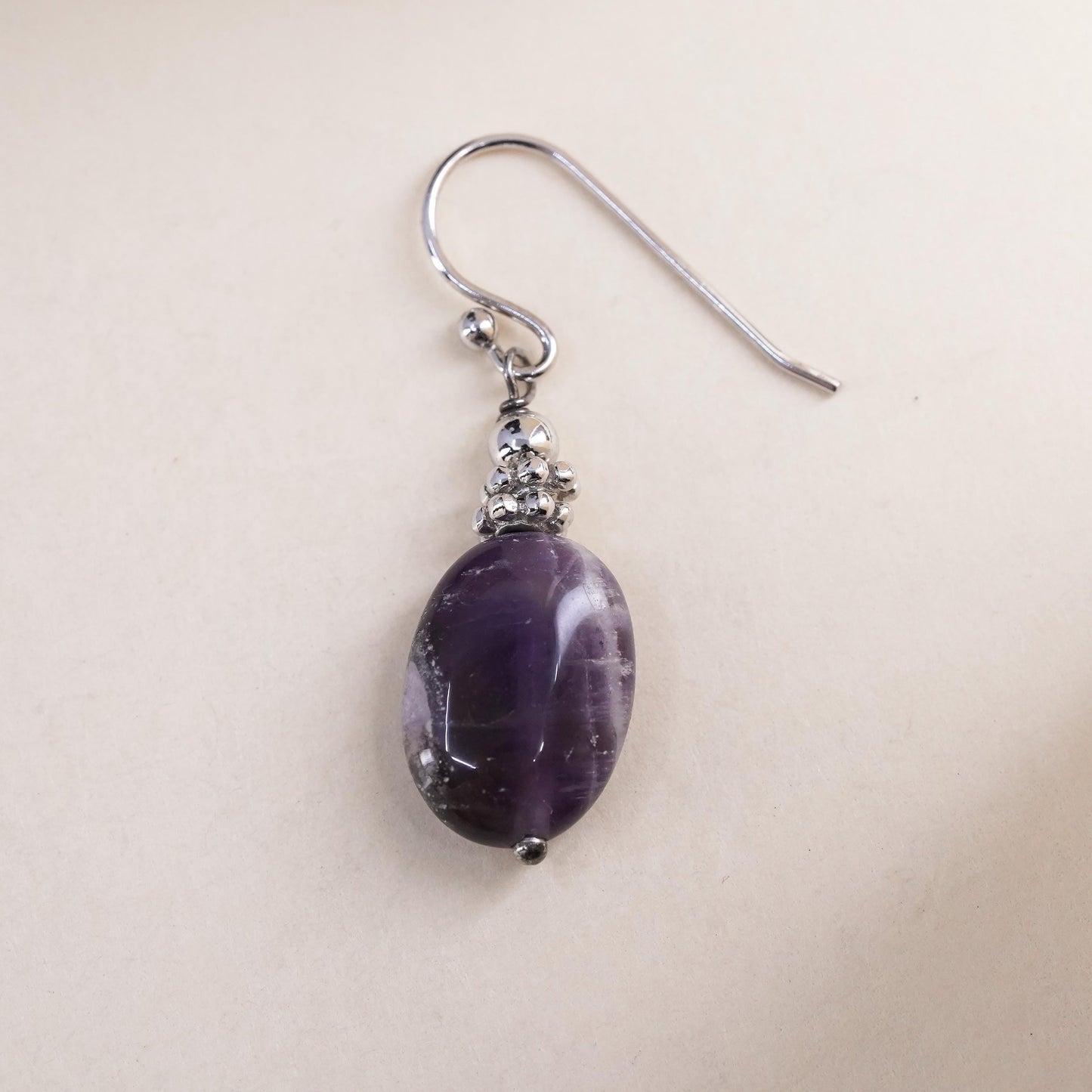 Vintage sterling silver 925 handmade single earring with amethyst nugget