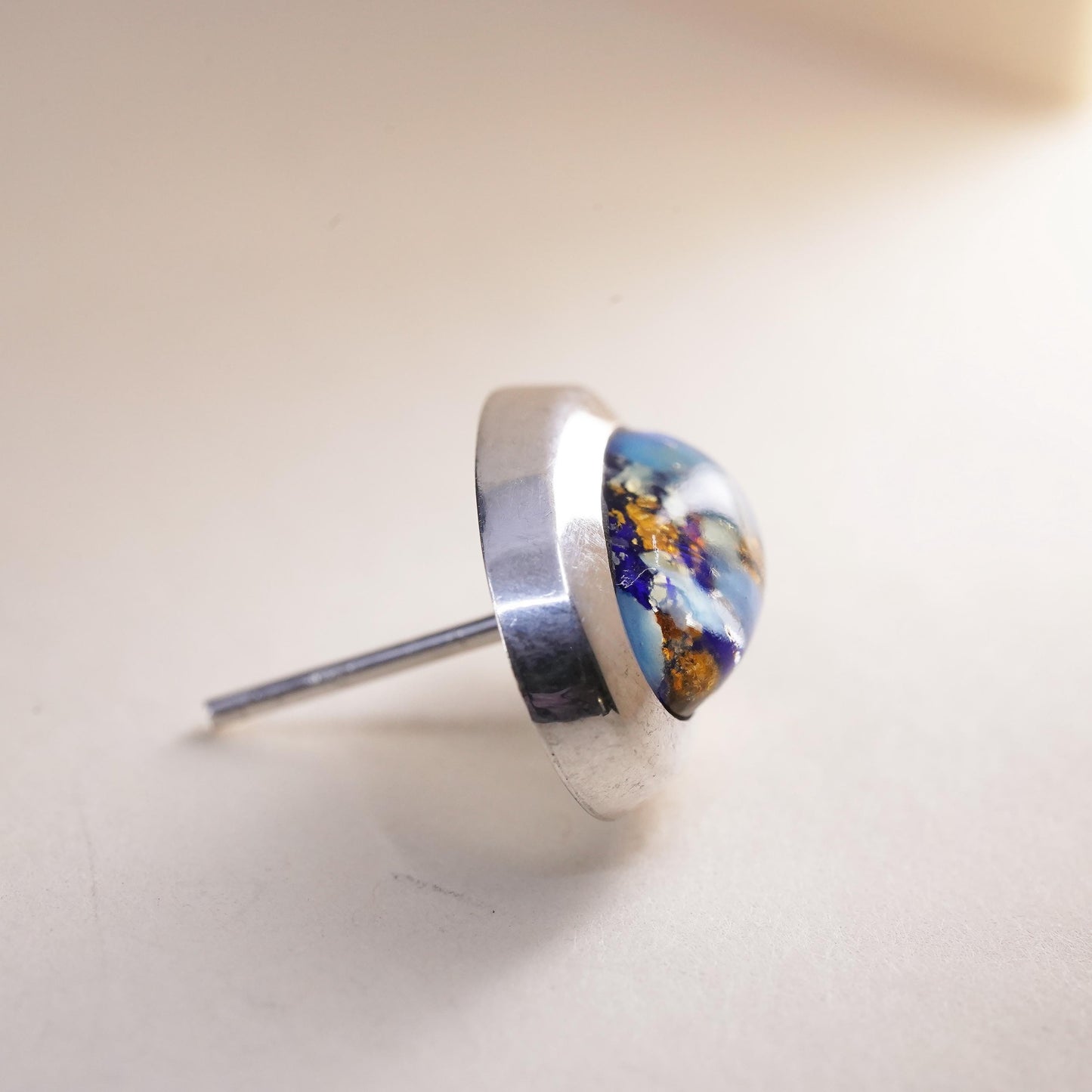 Vintage Mexican Sterling 925 silver stud with artisan glass, single earring
