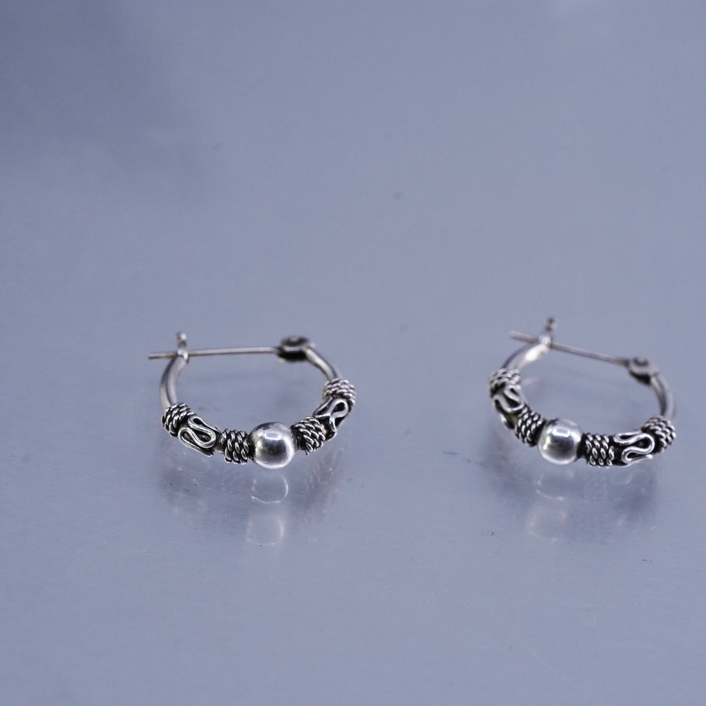 0.5”, vintage Sterling silver handmade earrings, 925 hoops bali beads