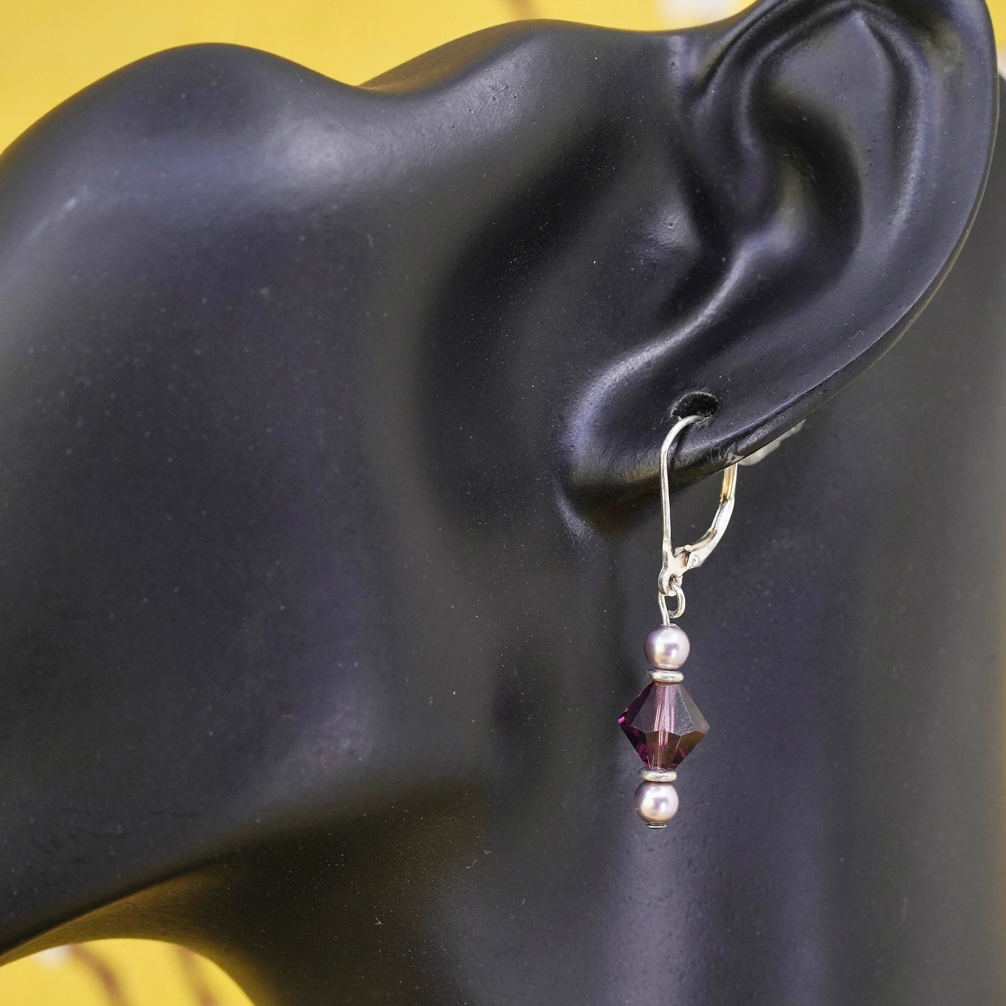 Vintage Sterling 925 silver handmade earrings with amethyst