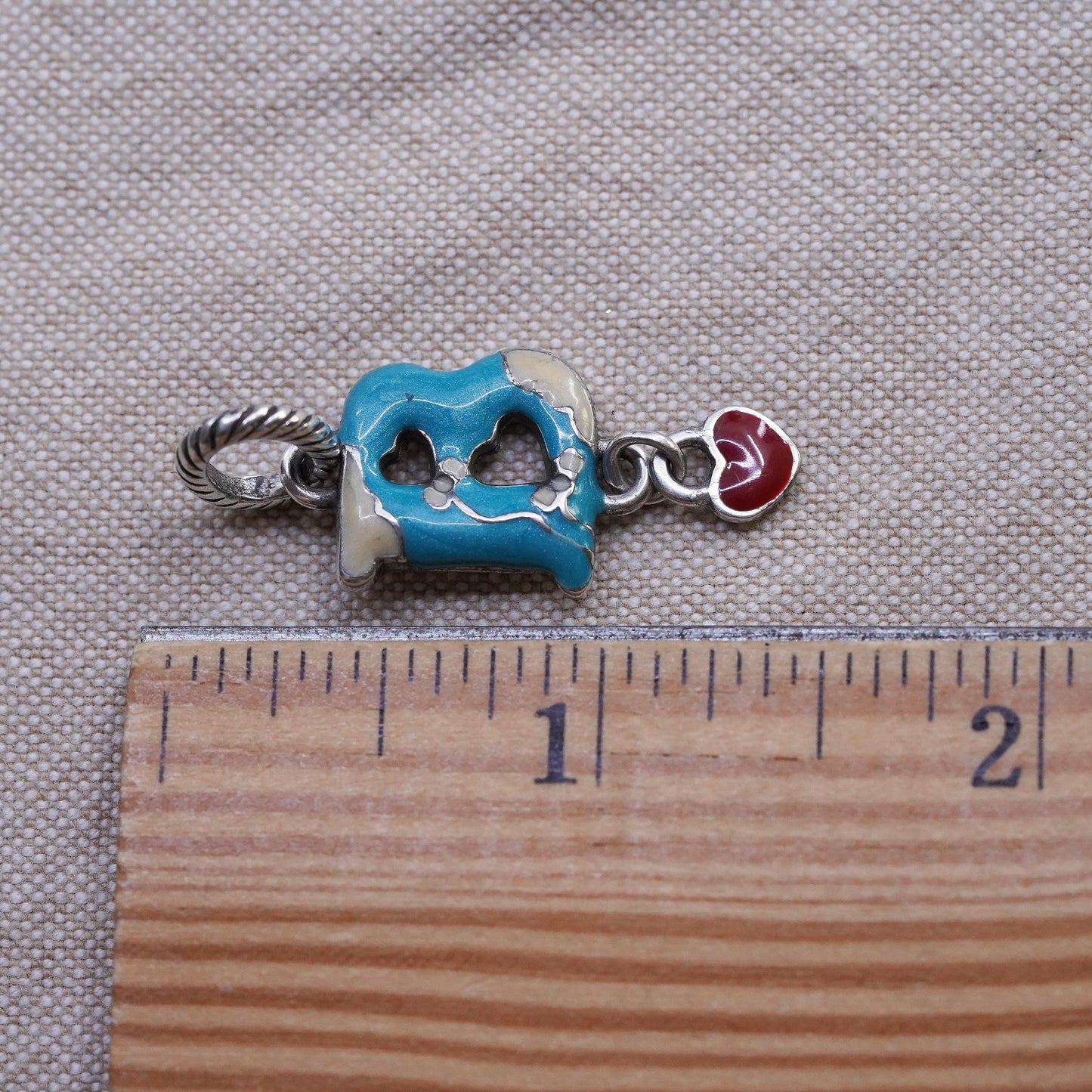 Vintage silver tone handmade charm, enamel letter B pendant