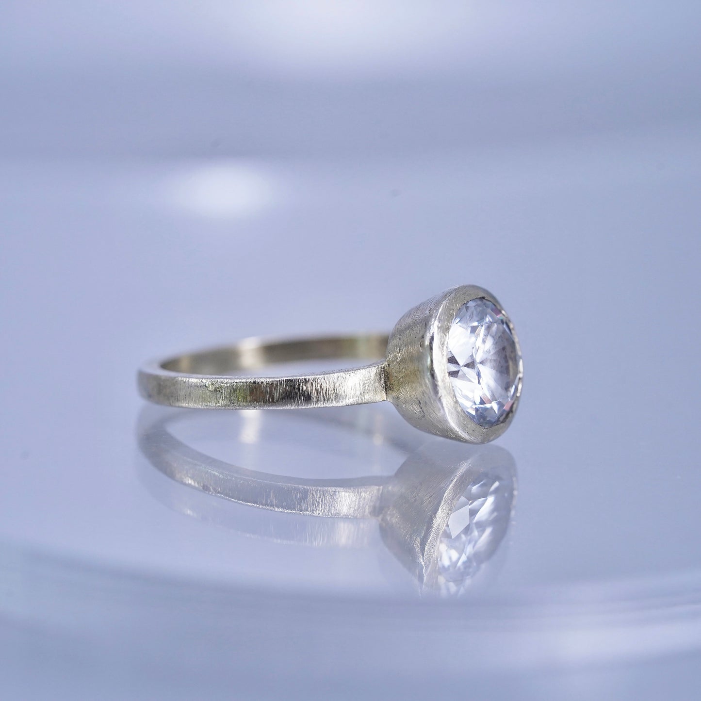 Size 7, vintage matte brass handmade ring with clear cz