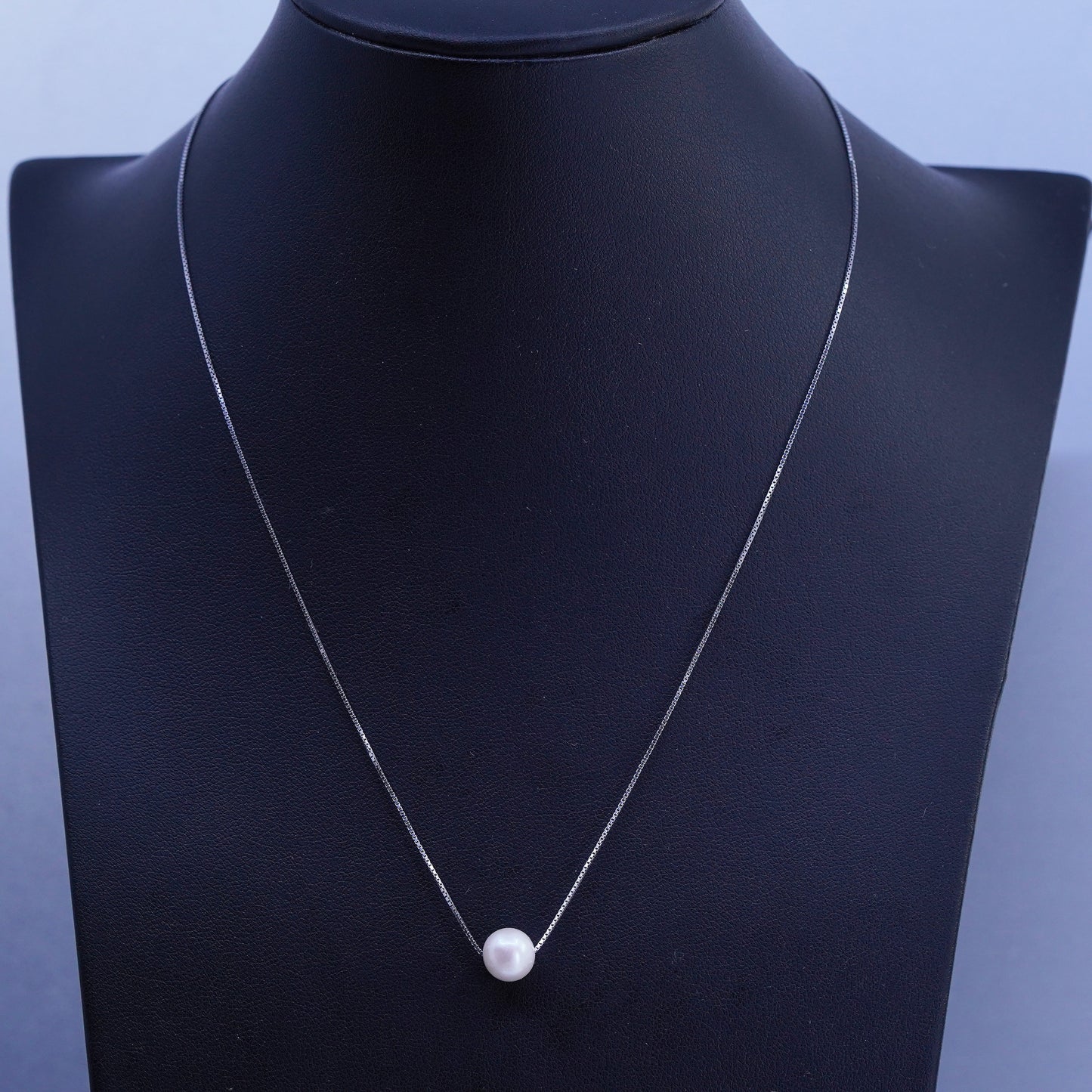 16+2”, Sterling 925 silver box chain necklace with freshwater pearl pendant