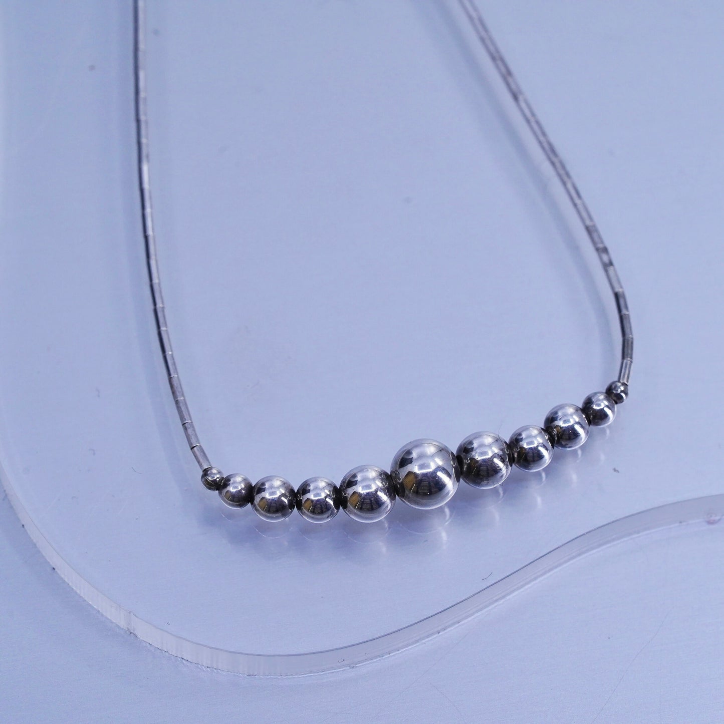 16”, vintage southwestern Sterling 925 silver handmade graduated bead necklace