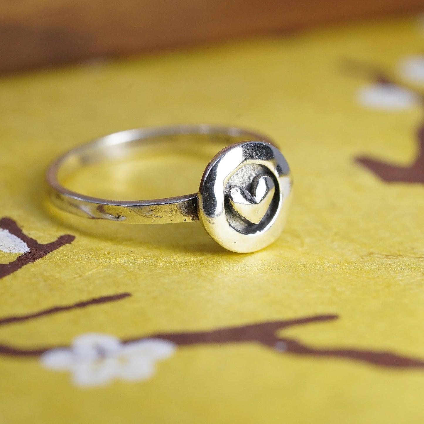 Size 6.75, Vintage sterling silver handmade ring, heart 925 stackable band
