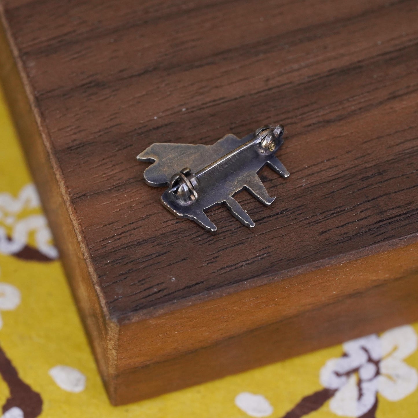 Vintage antique southwestern handmade sterling silver black enamel piano brooch