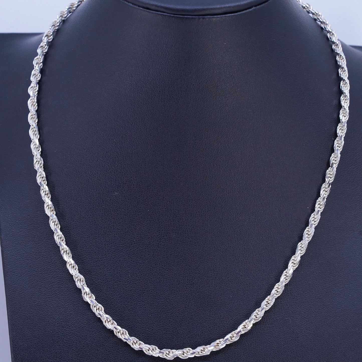 18", VTG Italian FMC Sterling 925 silver bold diamond cut rope chain necklace