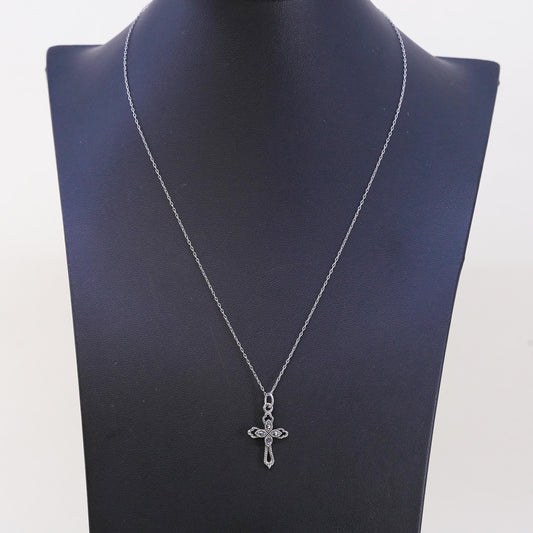 Vintage sterling silver 925 necklace, circle chain marcasites cross pendant