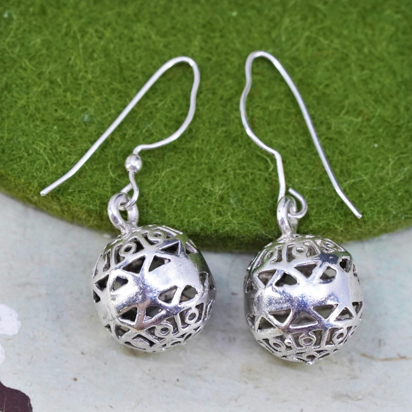 Vintage sterling silver handmade earrings, 925 filigree beads