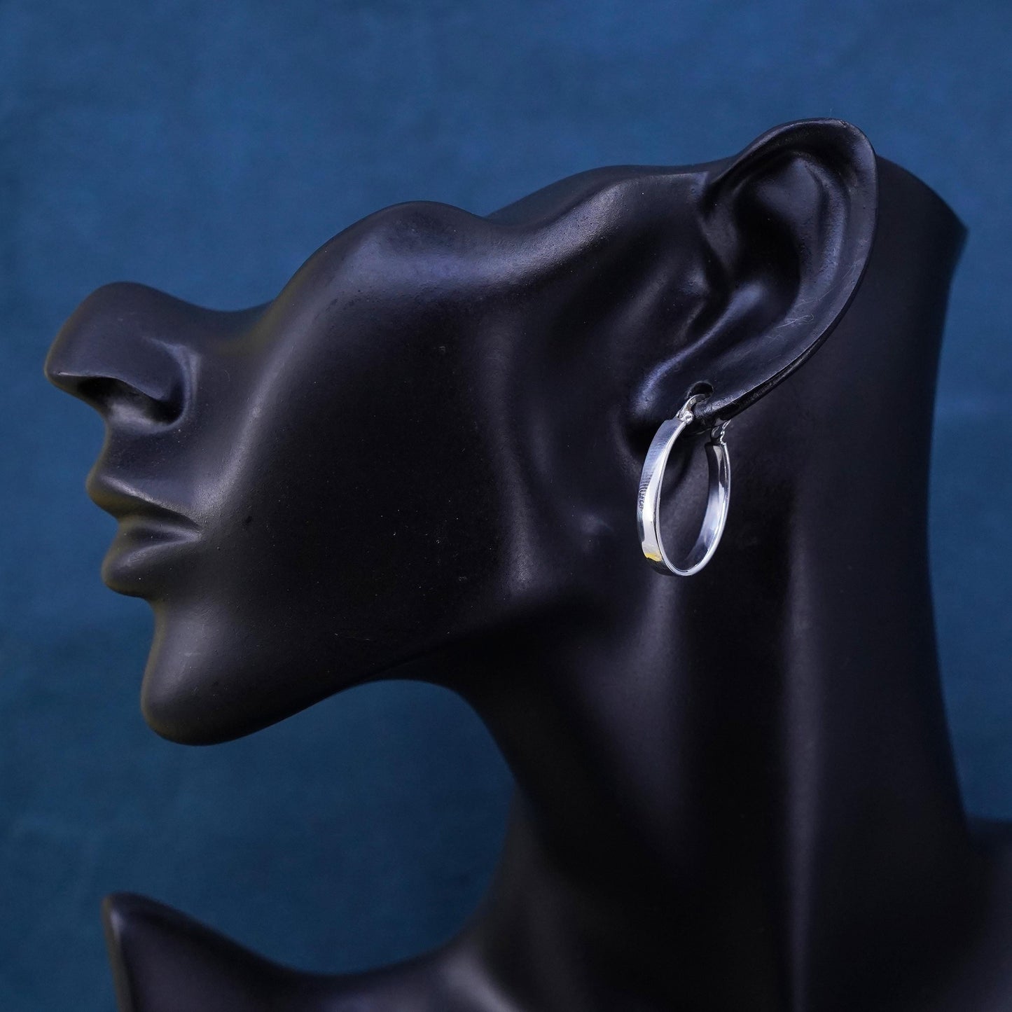 1”, vintage Sterling silver handmade earrings, 925 oval huggie hoops