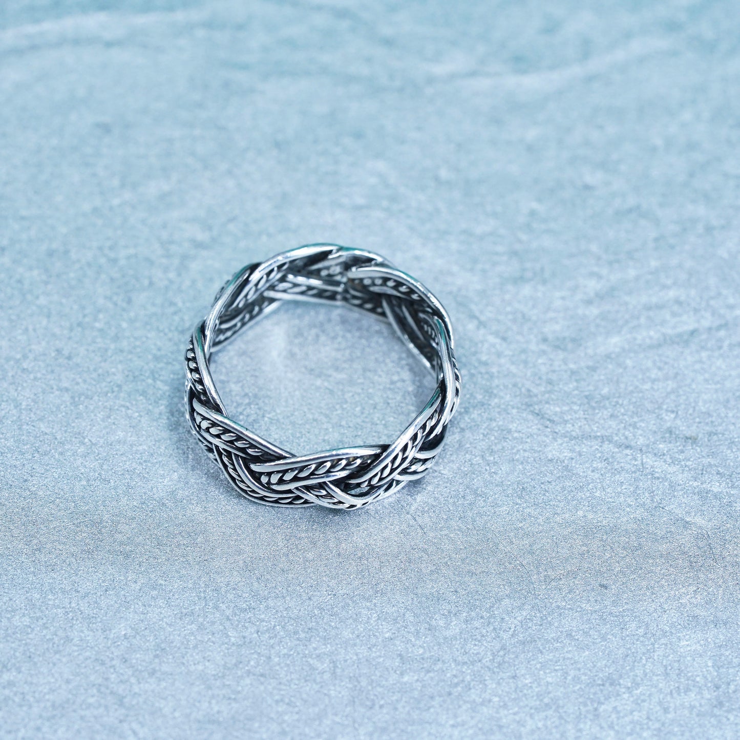 Size 4.5, southwestern Sterling 925 silver ring, woven braided textured band