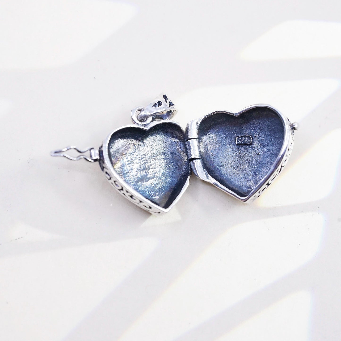 Sterling Silver Heart Locket Pendant, 925 Scroll Photo Locket, Romantic Charm