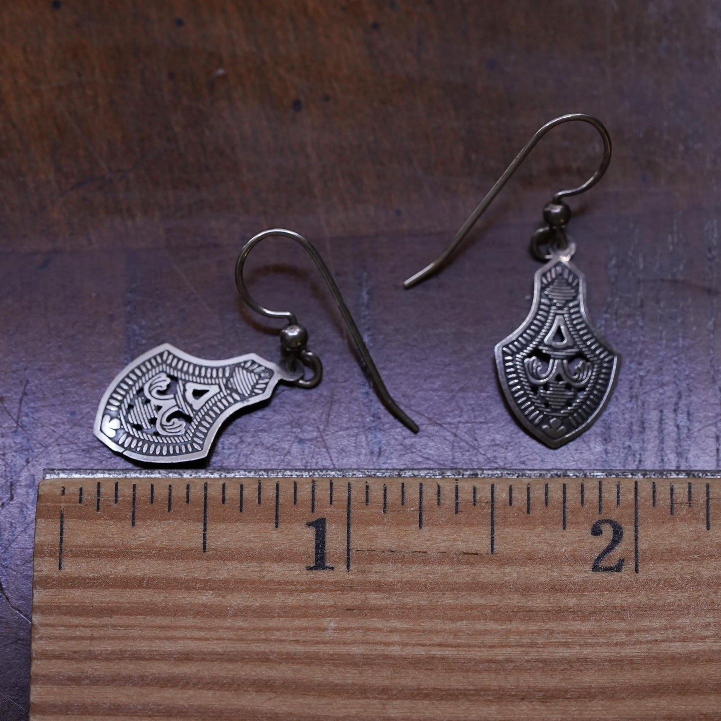 Vintage Sterling silver handmade earrings, 925 textured drops