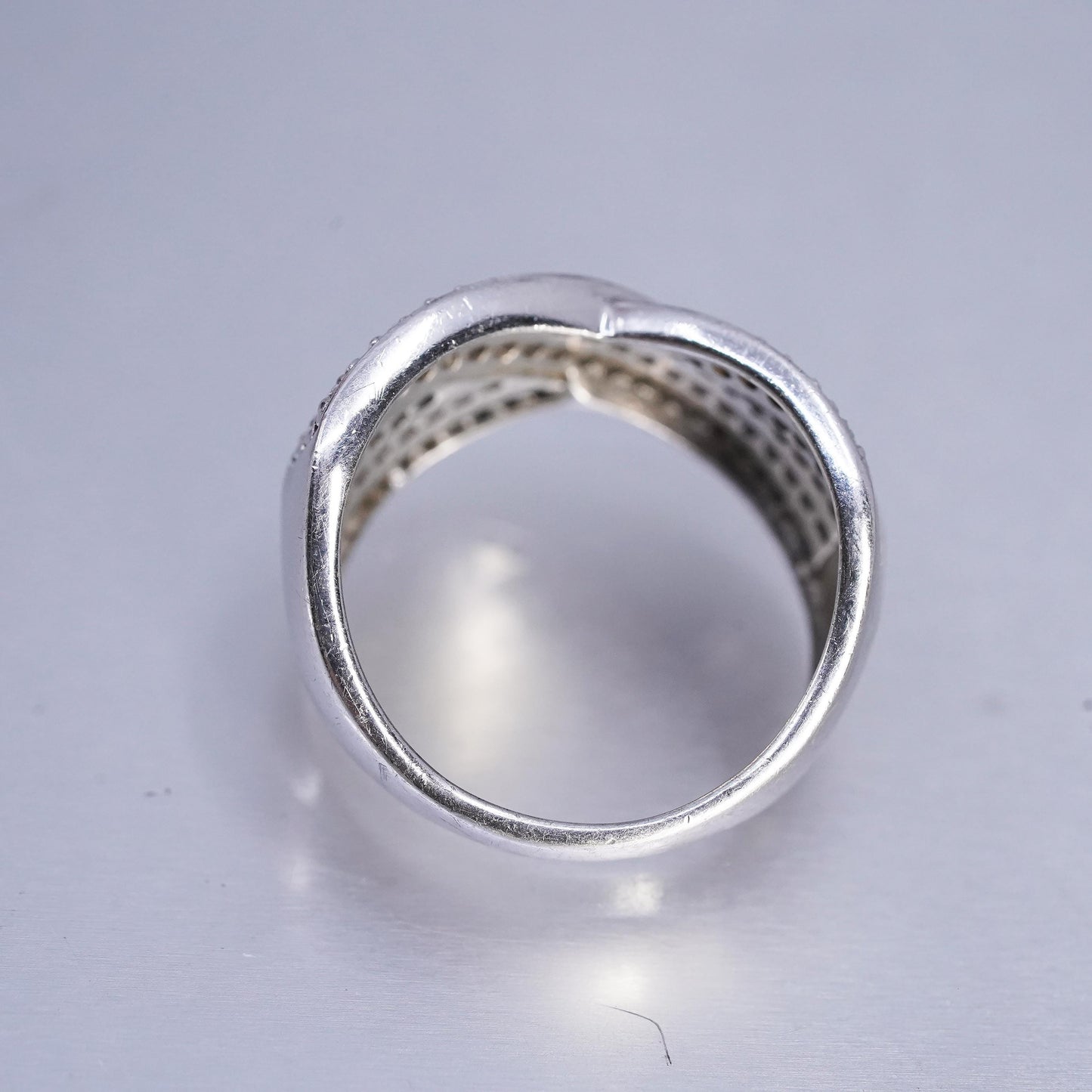 Size 8.25, vintage Sterling 925 silver band ring with cluster genuine diamonds