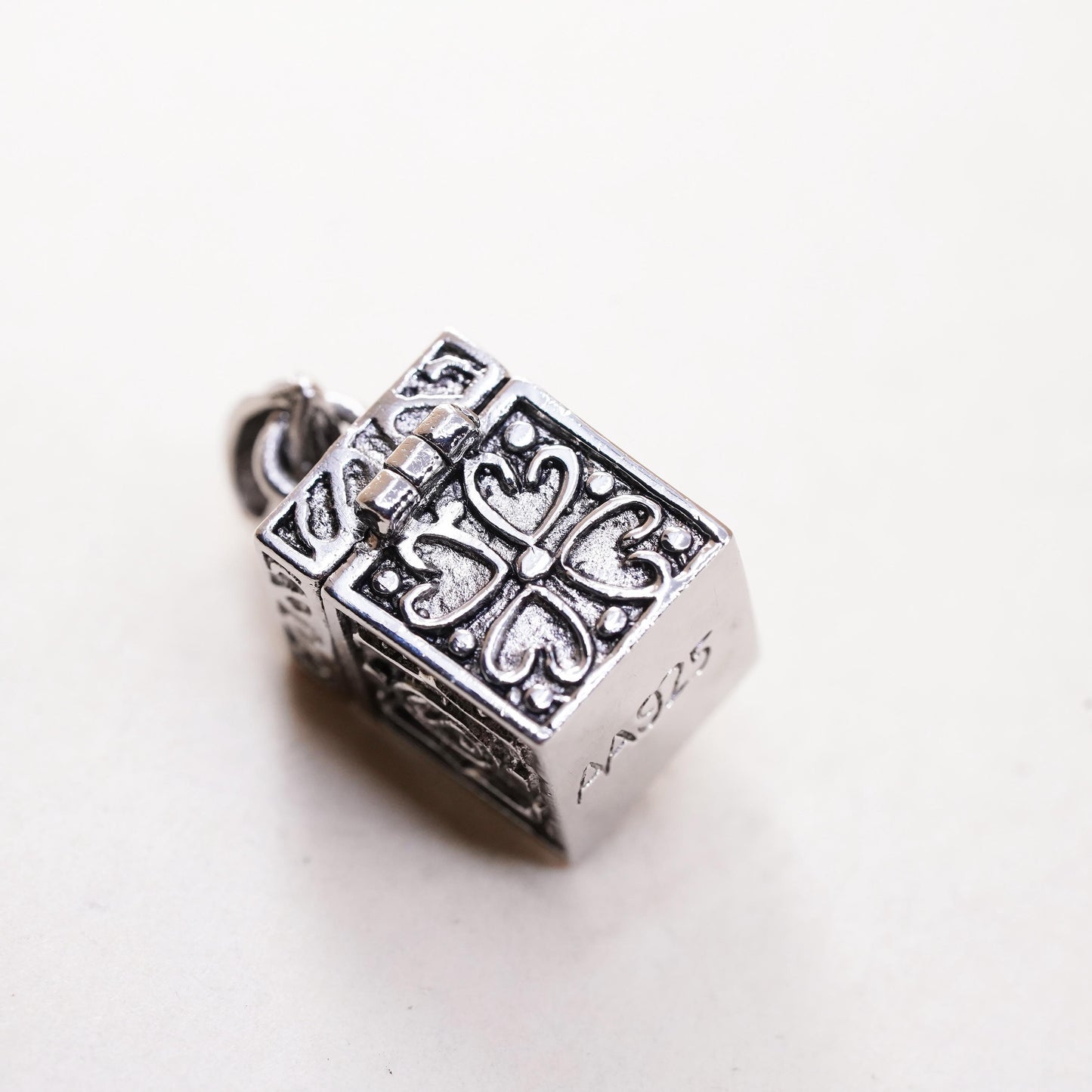 vintage Sterling silver handmade prayer box pendant, 925 prayer locket charm