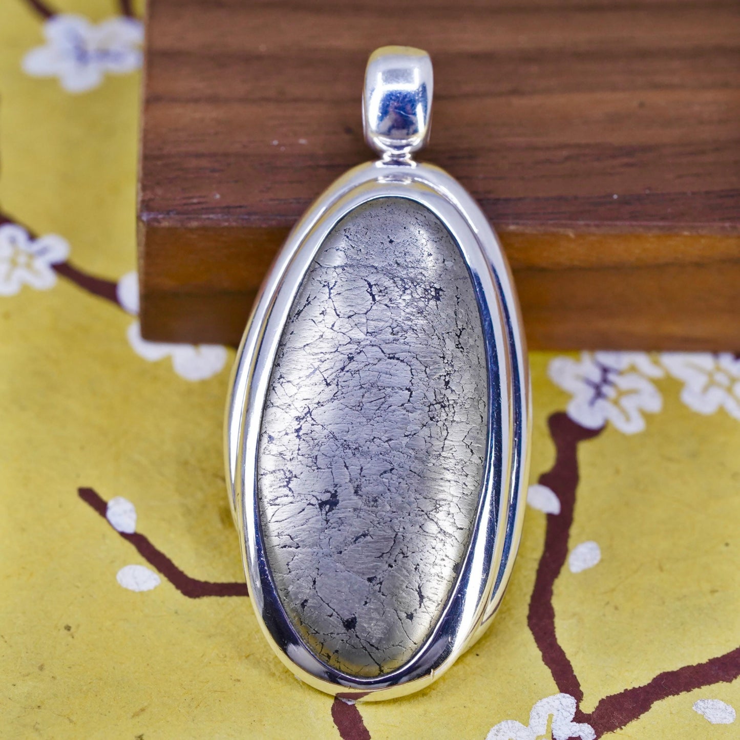 Vintage Barse Sterling 925 silver handmade oval pendant with Pyrite